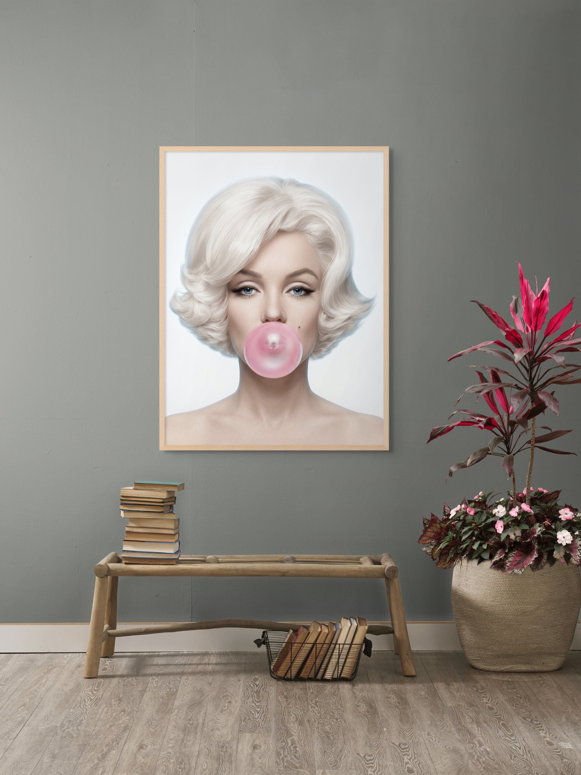 Bubblegum Blonde Muse Wanddecoratie – Pop Art Portret Canvas Print