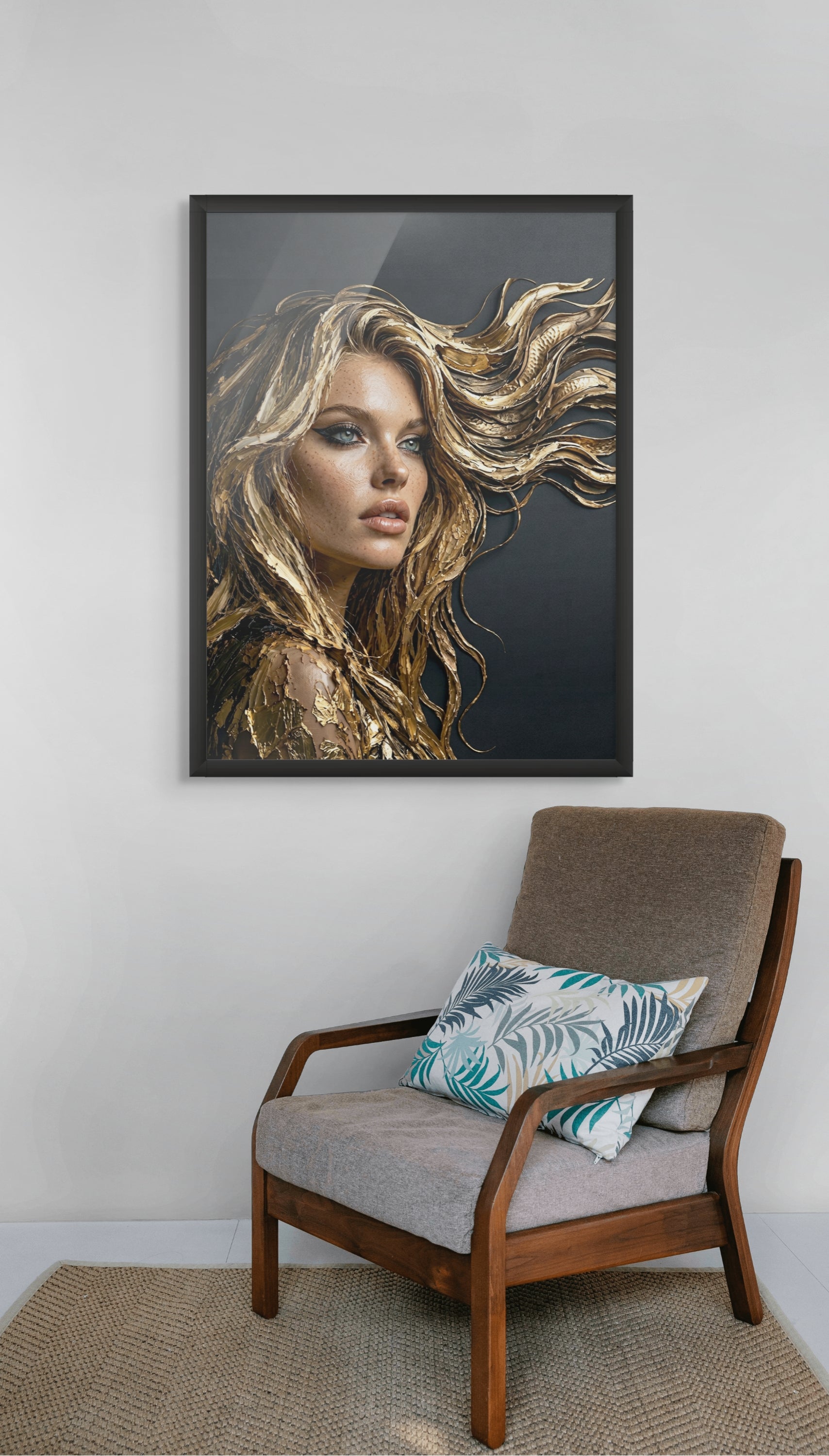 Abstract Portret Wanddecoratie Goud – Modern Schilderij Canvas of Aluminium