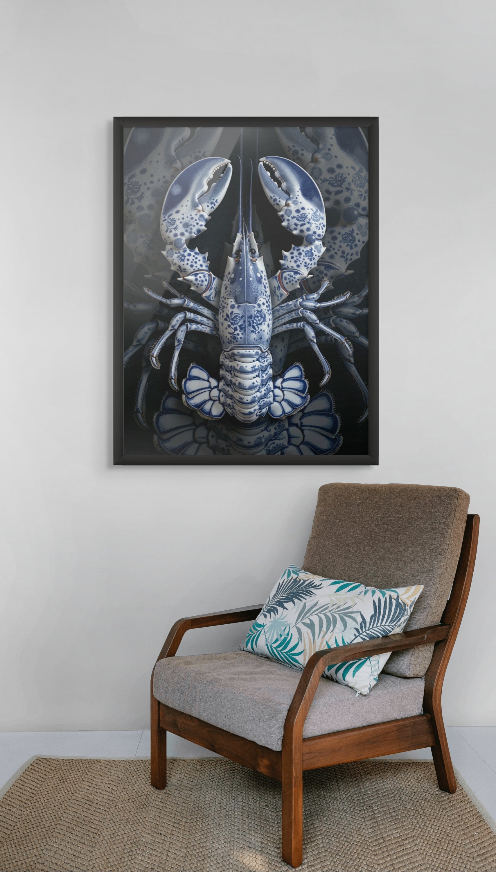 Blauwe Kreeft Wanddecoratie – Kleurrijke Keuken Canvas of Aluminium Print