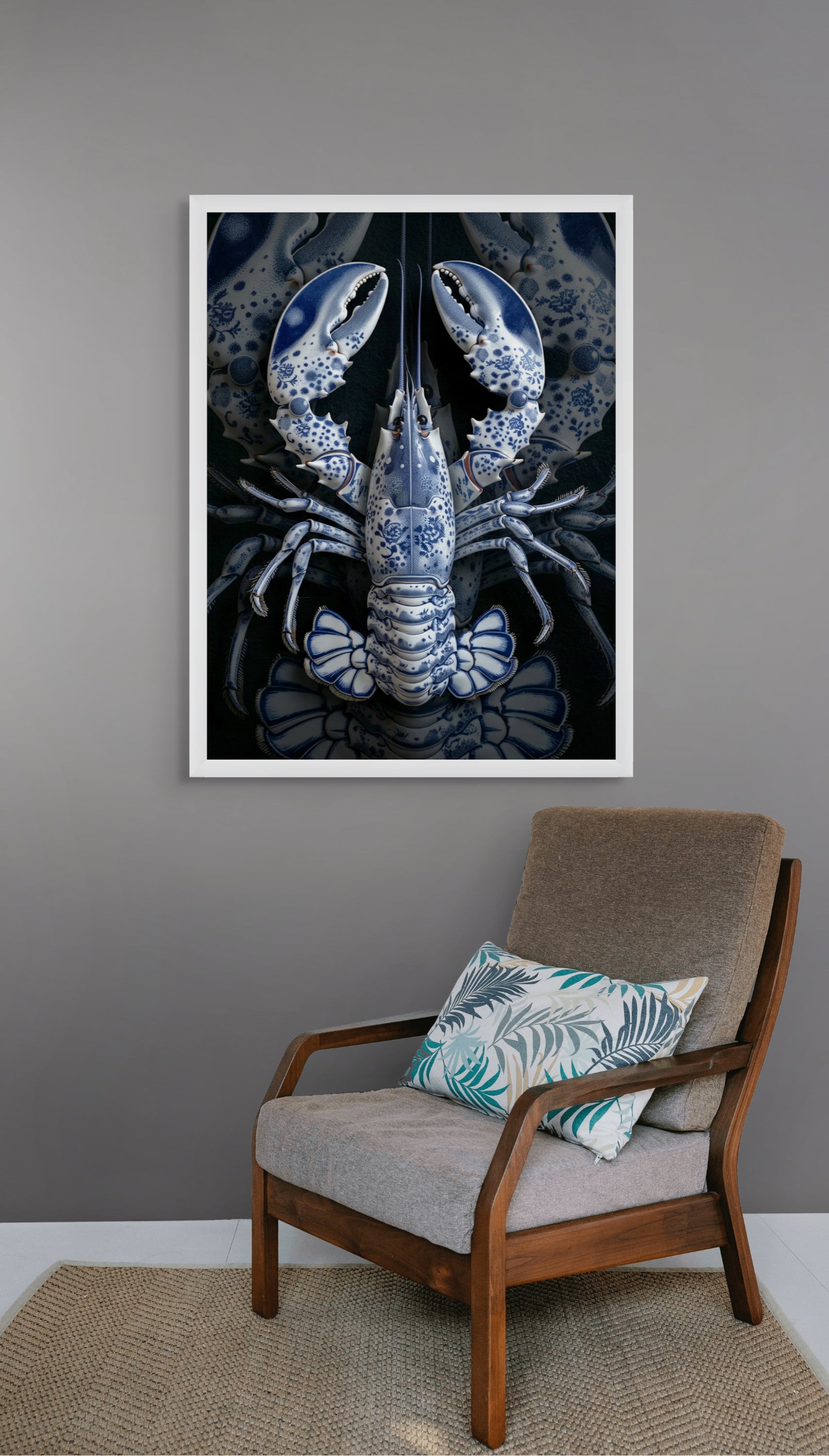 Blauwe Kreeft Wanddecoratie – Kleurrijke Keuken Canvas of Aluminium Print