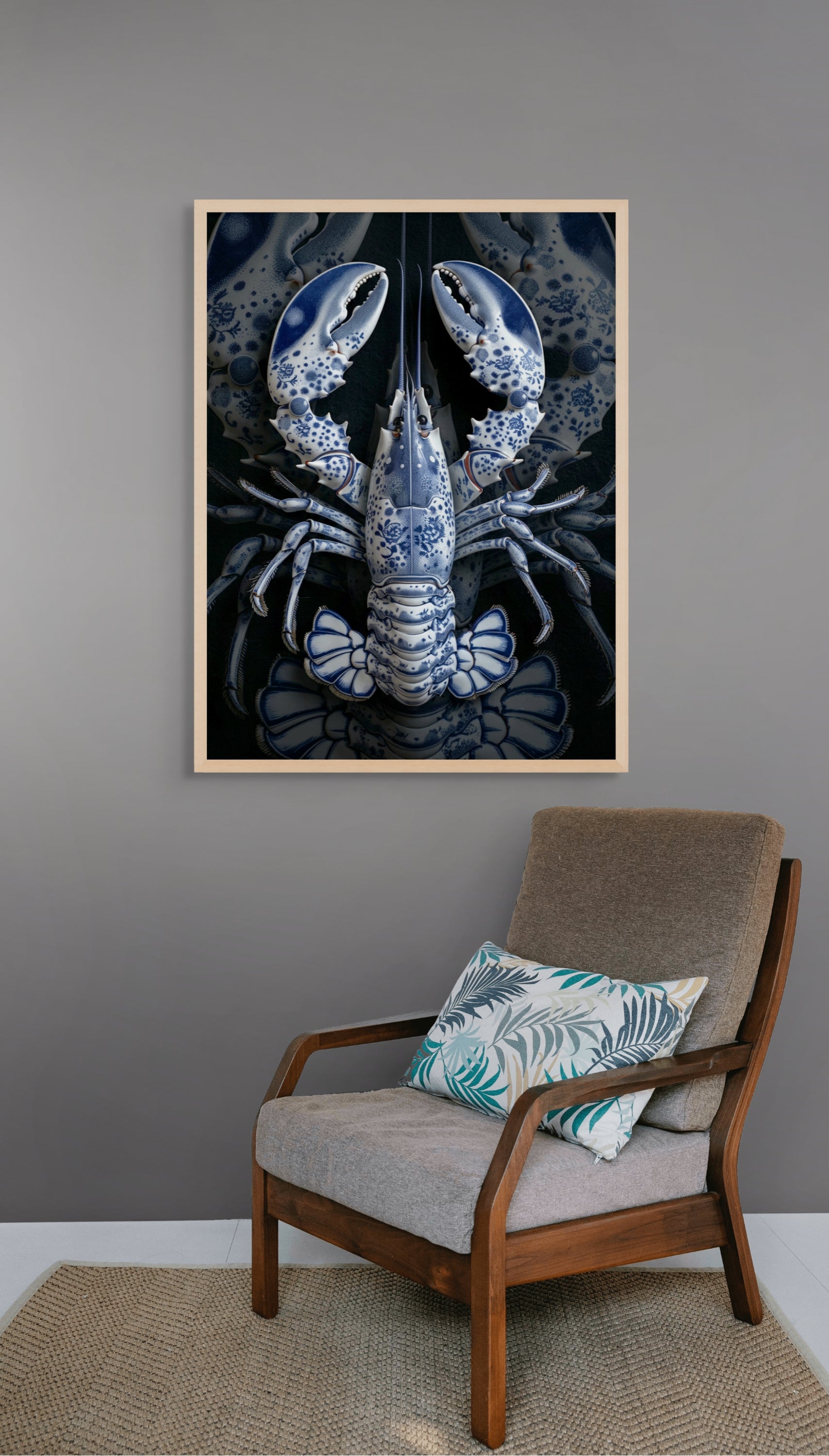 Blauwe Kreeft Wanddecoratie – Kleurrijke Keuken Canvas of Aluminium Print