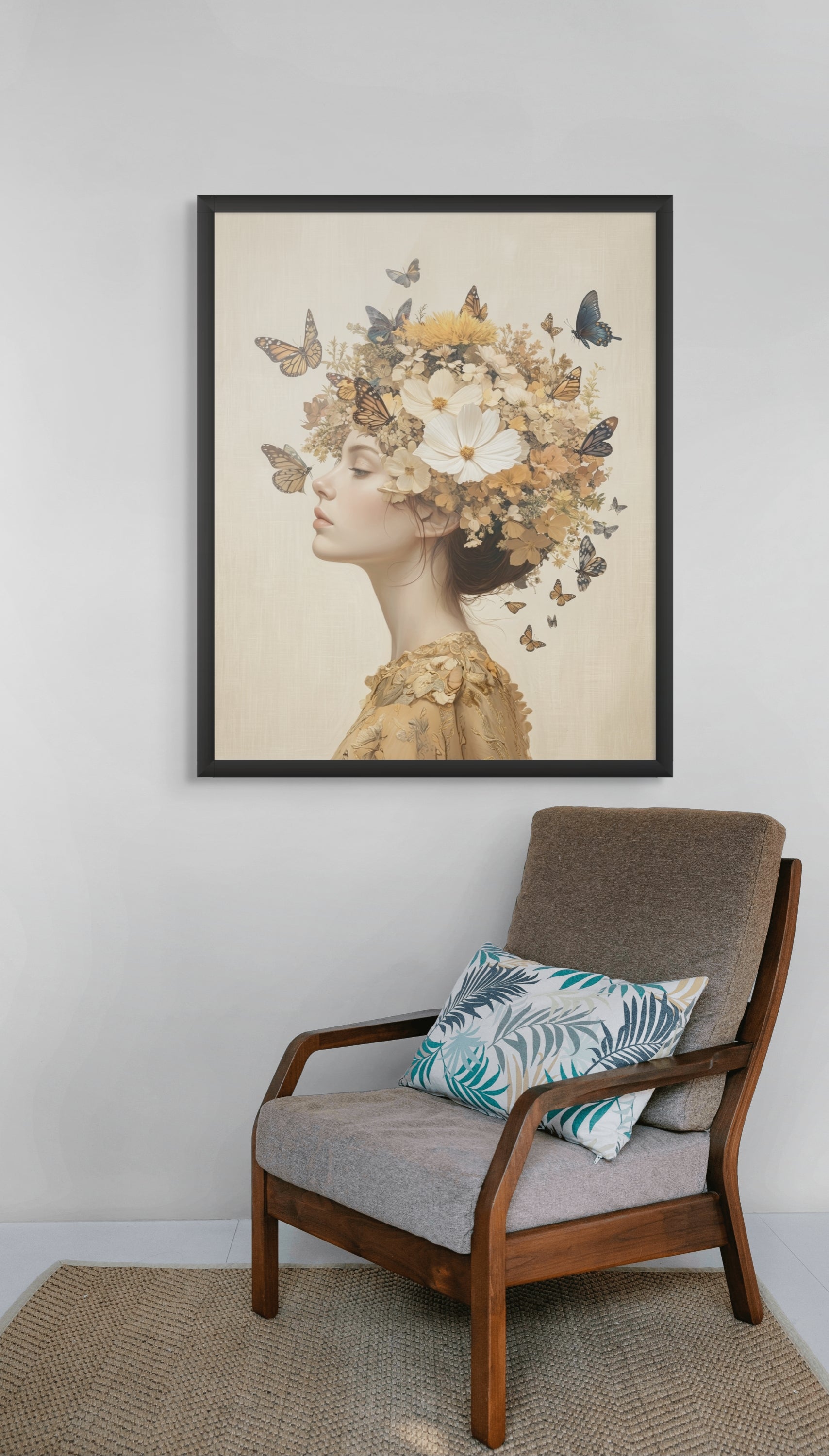 Bloemen Vlinder Wanddecoratie Stilte – Serene Canvas of Aluminium Print