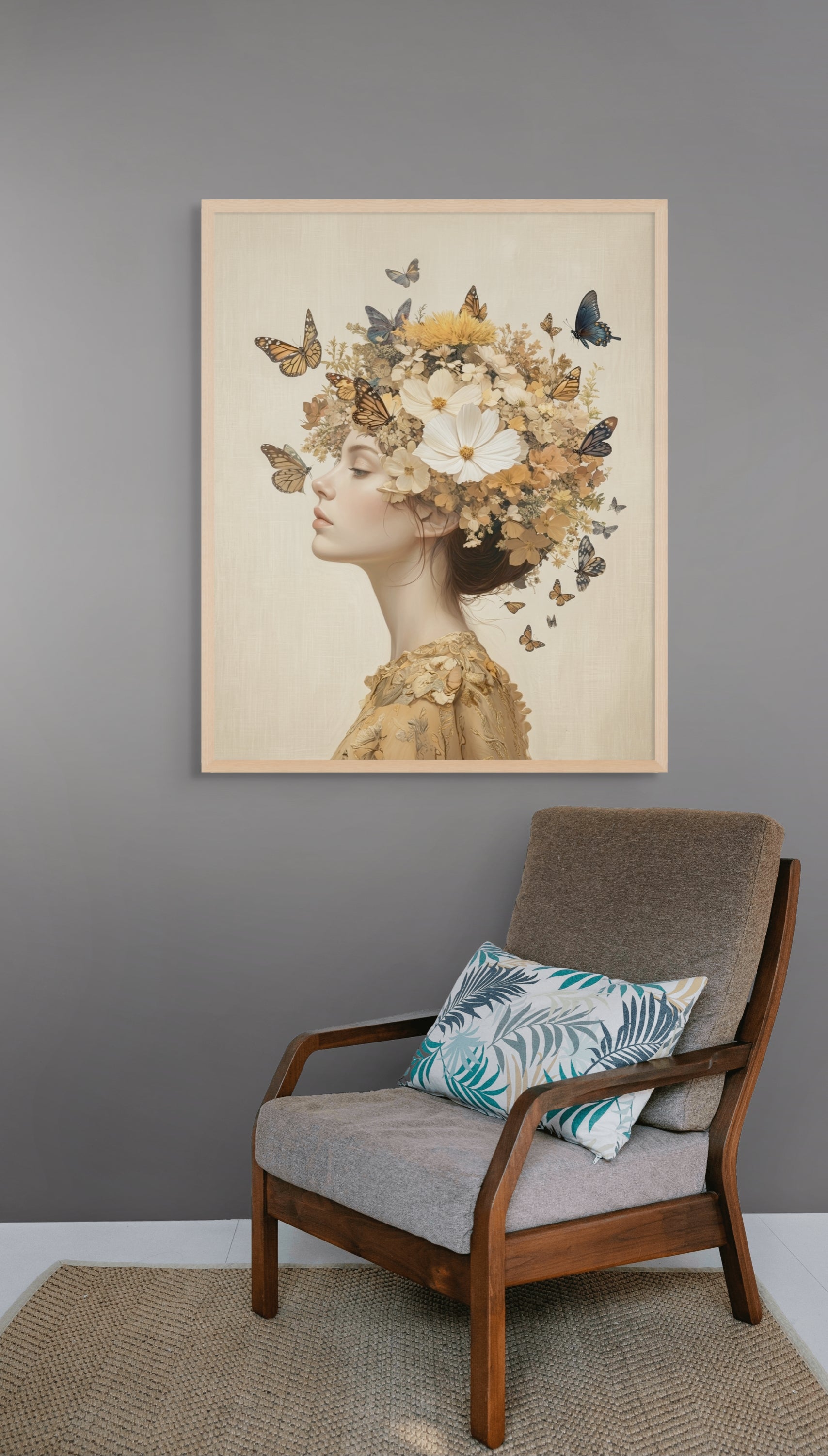 Bloemen Vlinder Wanddecoratie Stilte – Serene Canvas of Aluminium Print