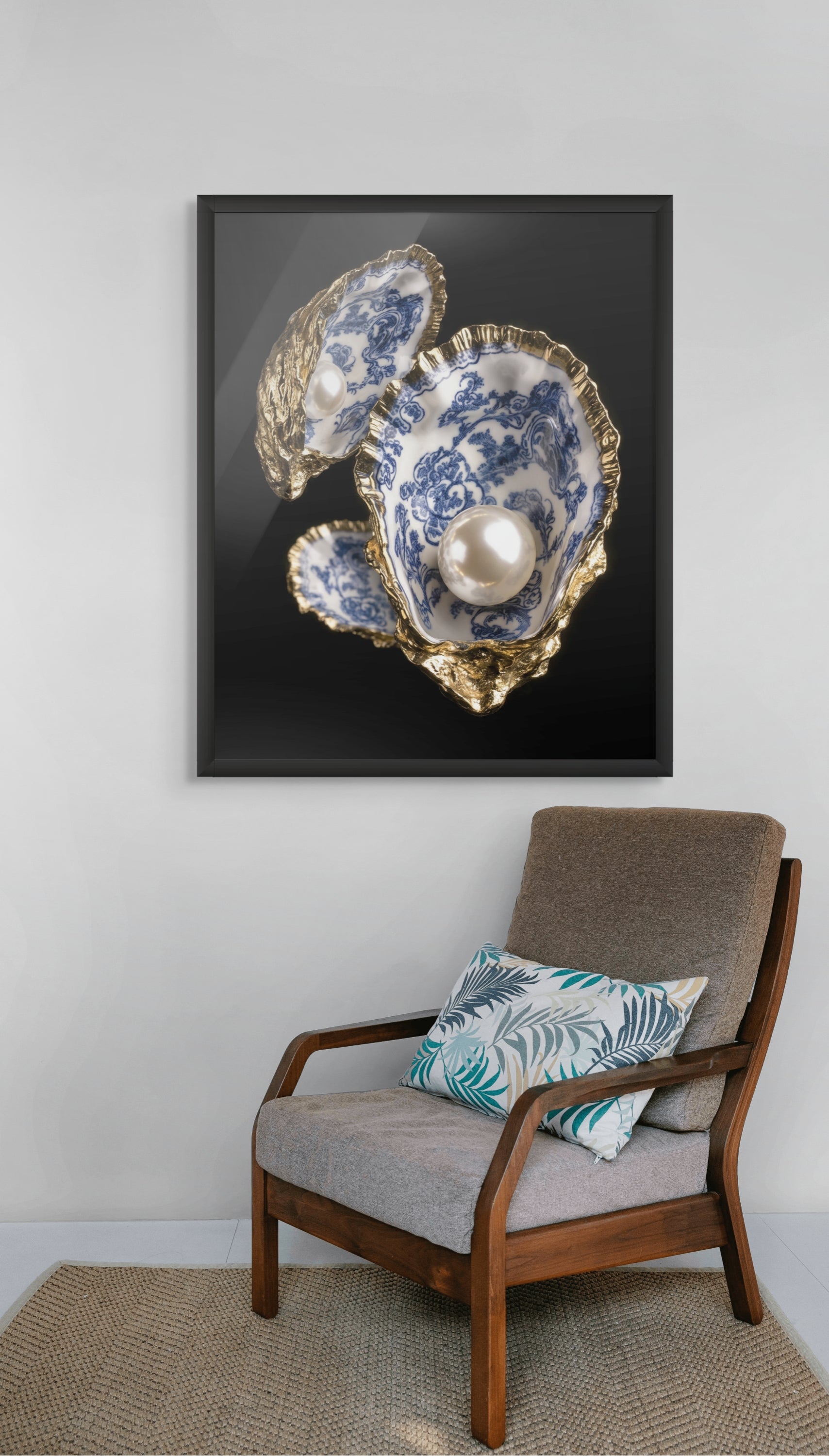 Gouden Schelpen Wanddecoratie Kust – Luxe Canvas of Aluminium Print