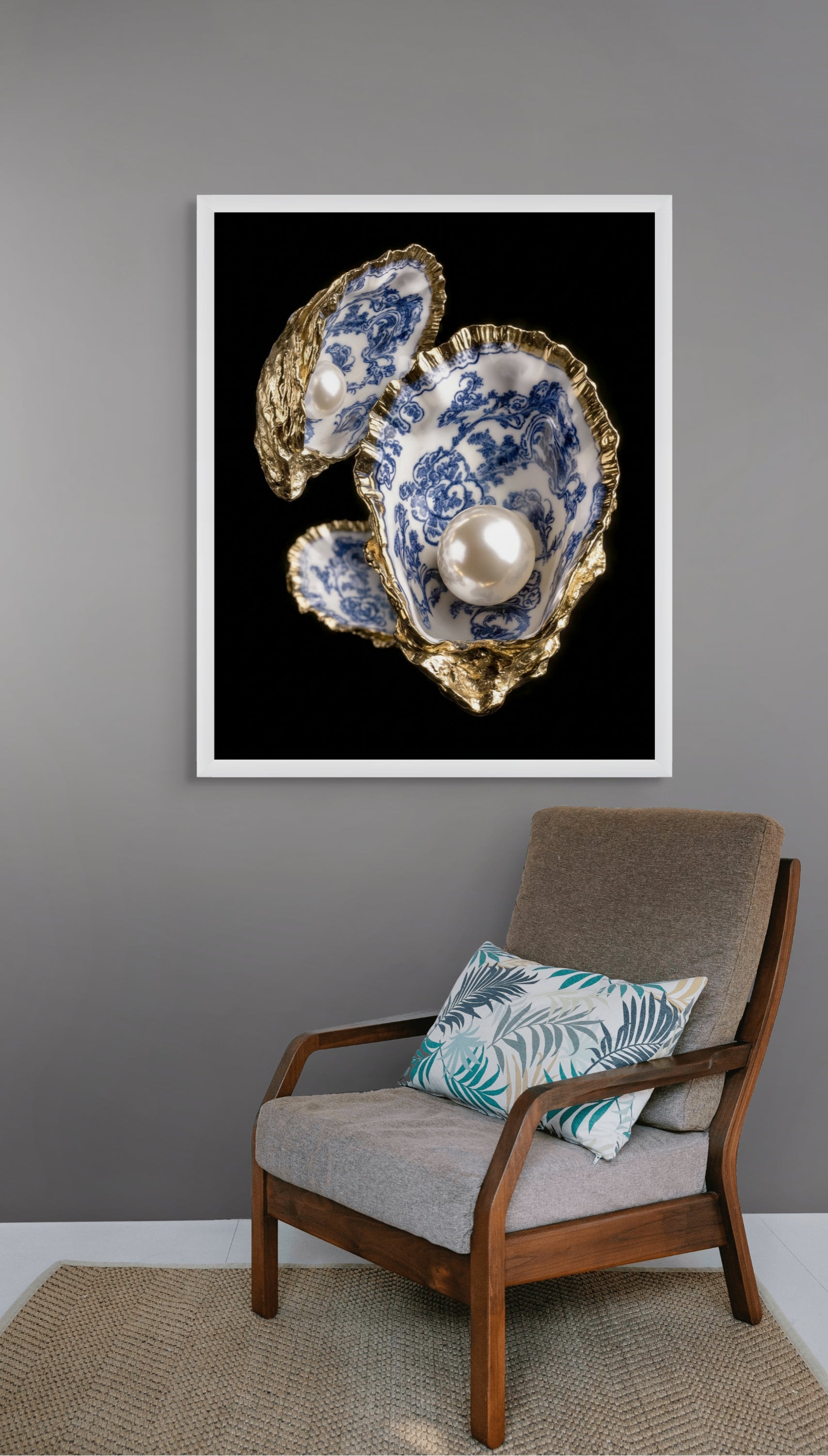 Gouden Schelpen Wanddecoratie Kust – Luxe Canvas of Aluminium Print