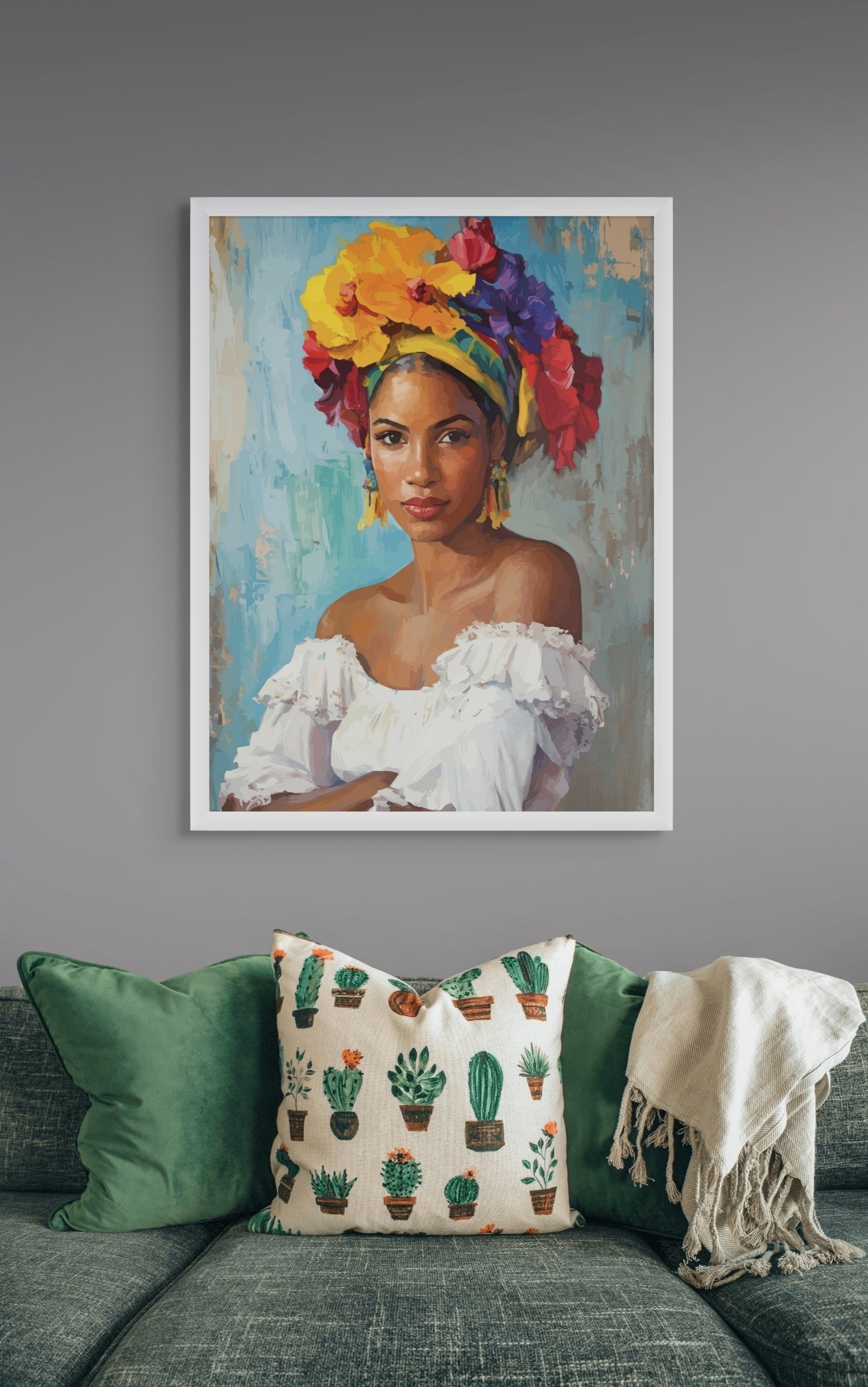 Frida Bloemen Wanddecoratie Havana – Kleurrijke Canvas of Aluminium Print