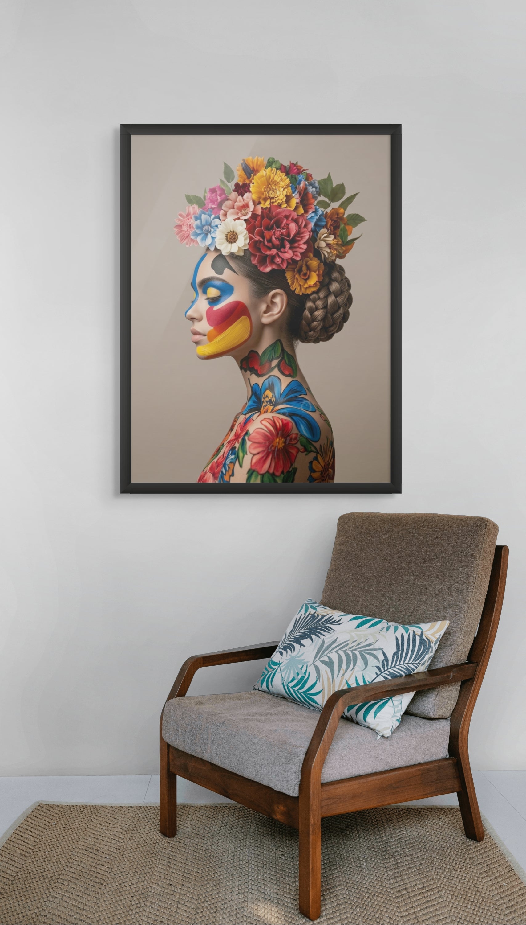 Bloom Rebel mit Blütenkrone – Wandbild auf Leinwand, Aluminium oder Poster