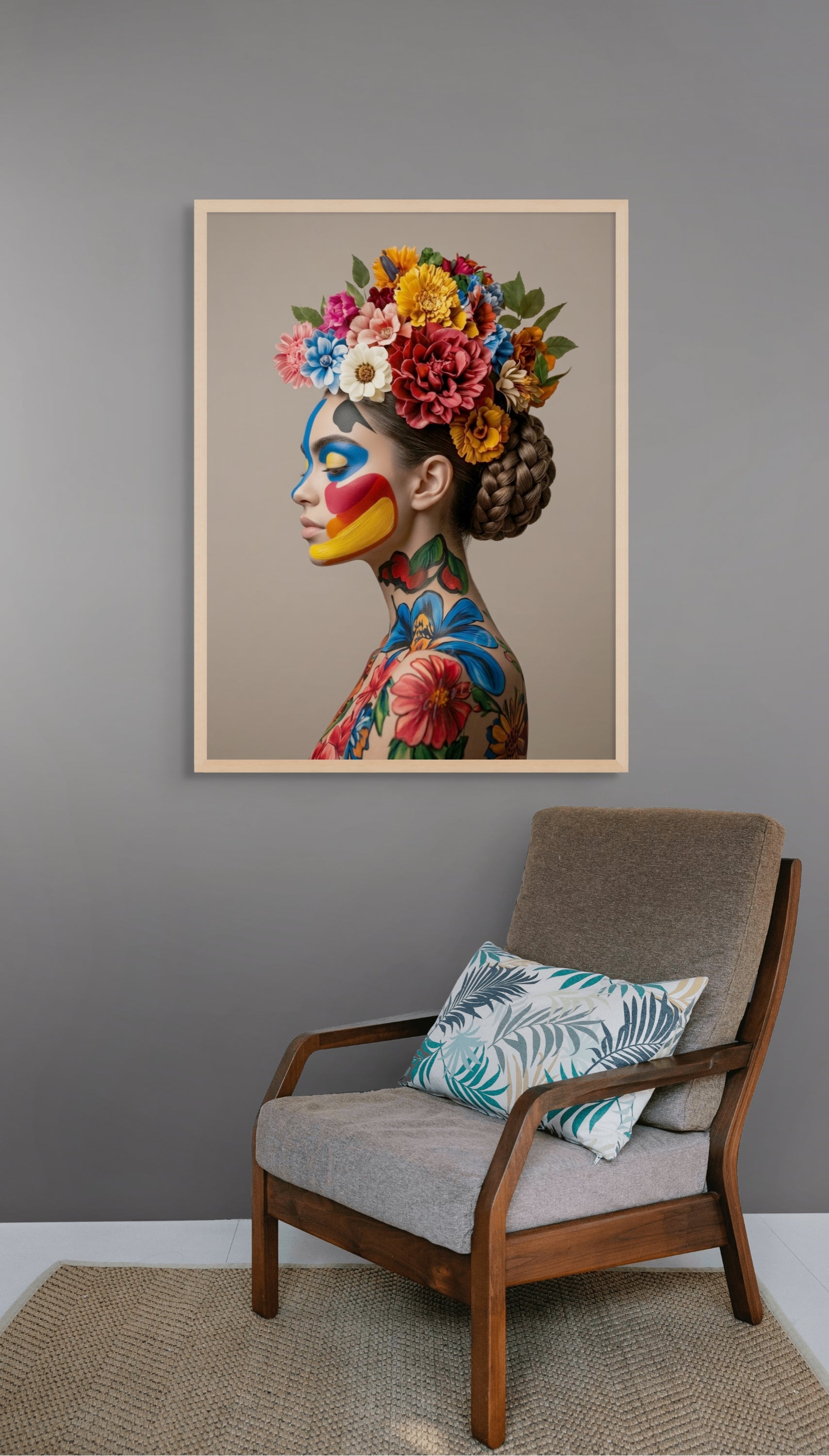 Bloom Rebel mit Blütenkrone – Wandbild auf Leinwand, Aluminium oder Poster