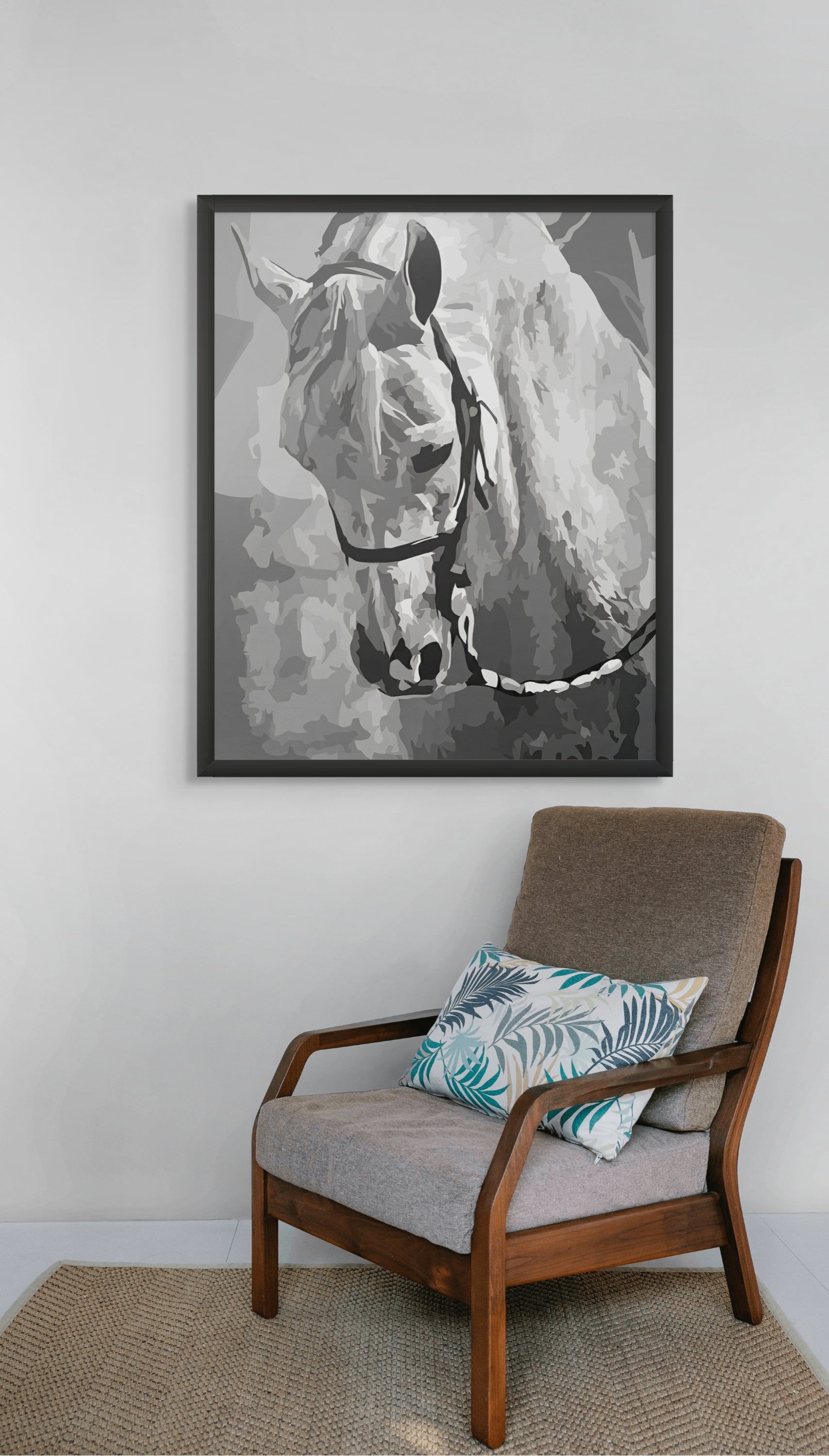 Paard Wanddecoratie Mystiek – Zwart Zilver Canvas Woonkamer Print