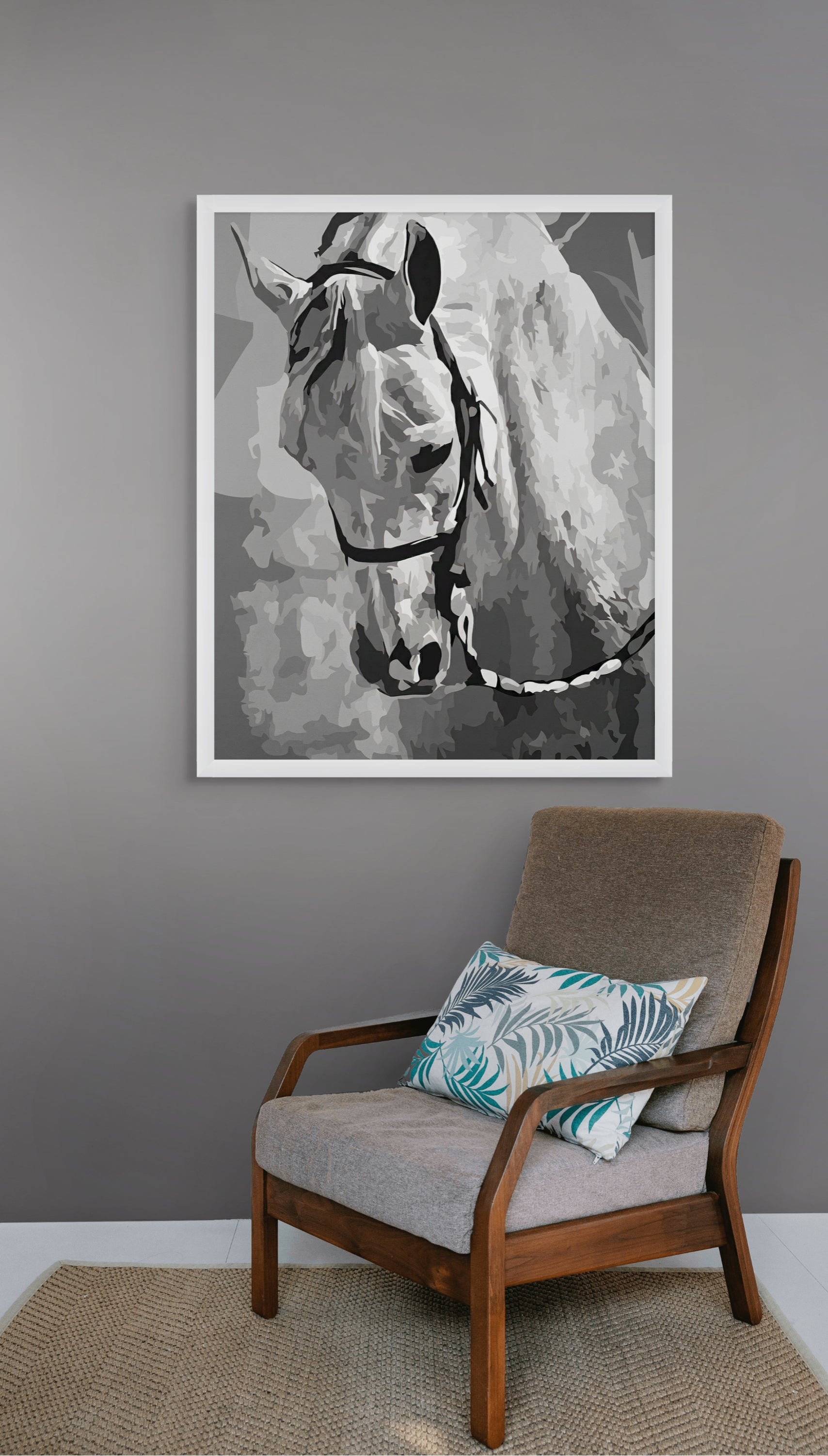 Paard Wanddecoratie Mystiek – Zwart Zilver Canvas Woonkamer Print