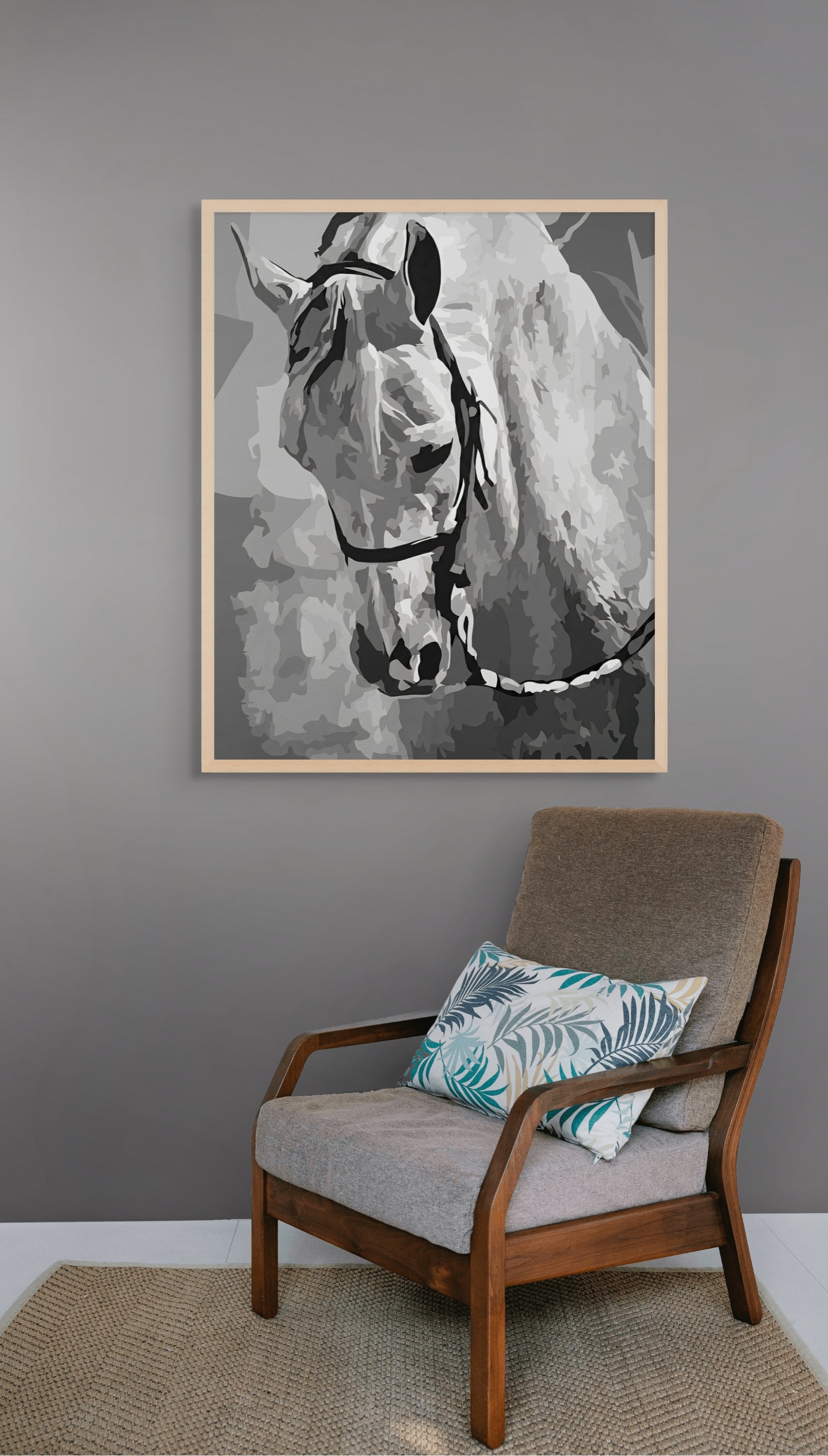 Paard Wanddecoratie Mystiek – Zwart Zilver Canvas Woonkamer Print