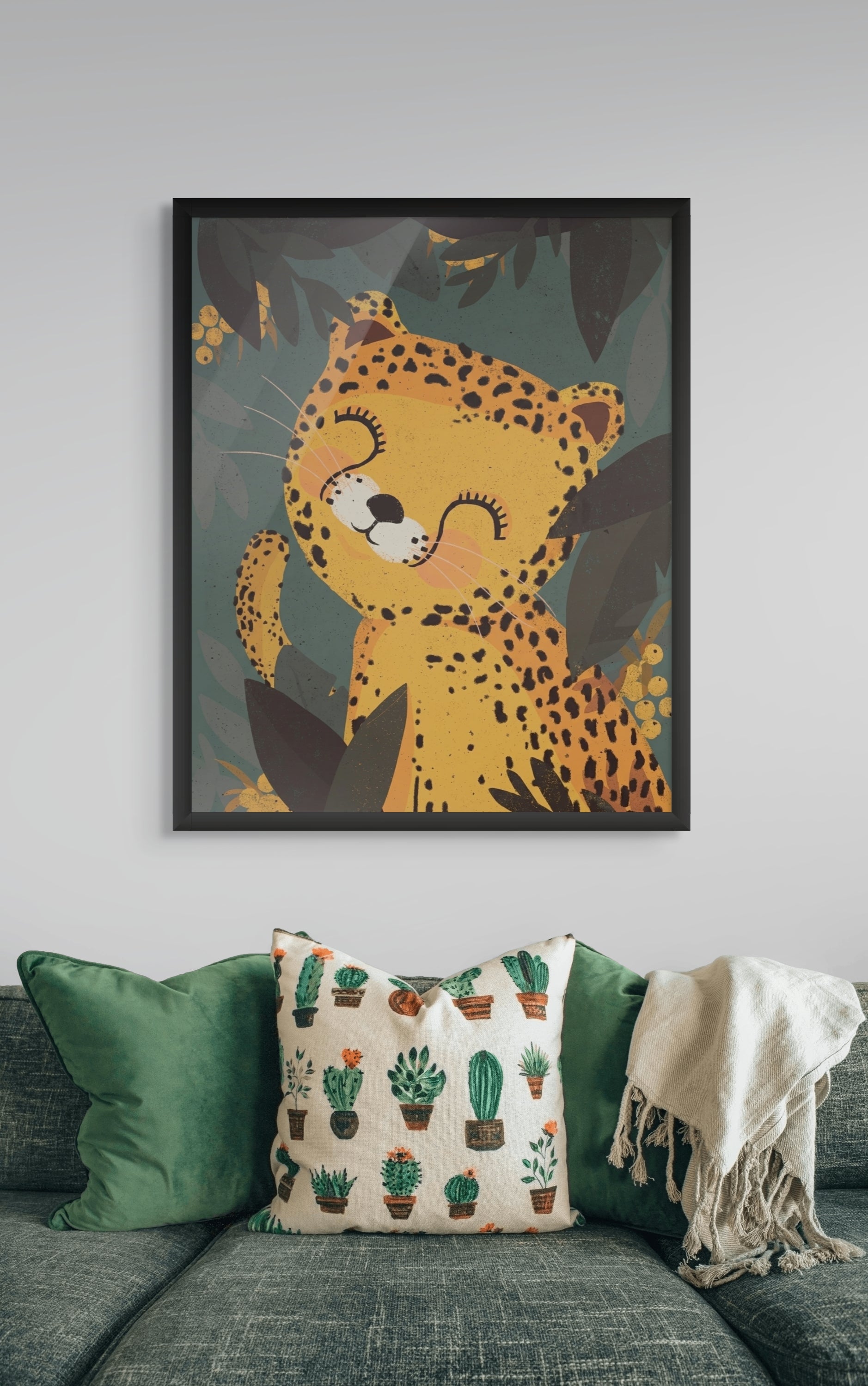 Slapende Panter Wanddecoratie – Schattig Dieren Kinderkamer Canvas Print