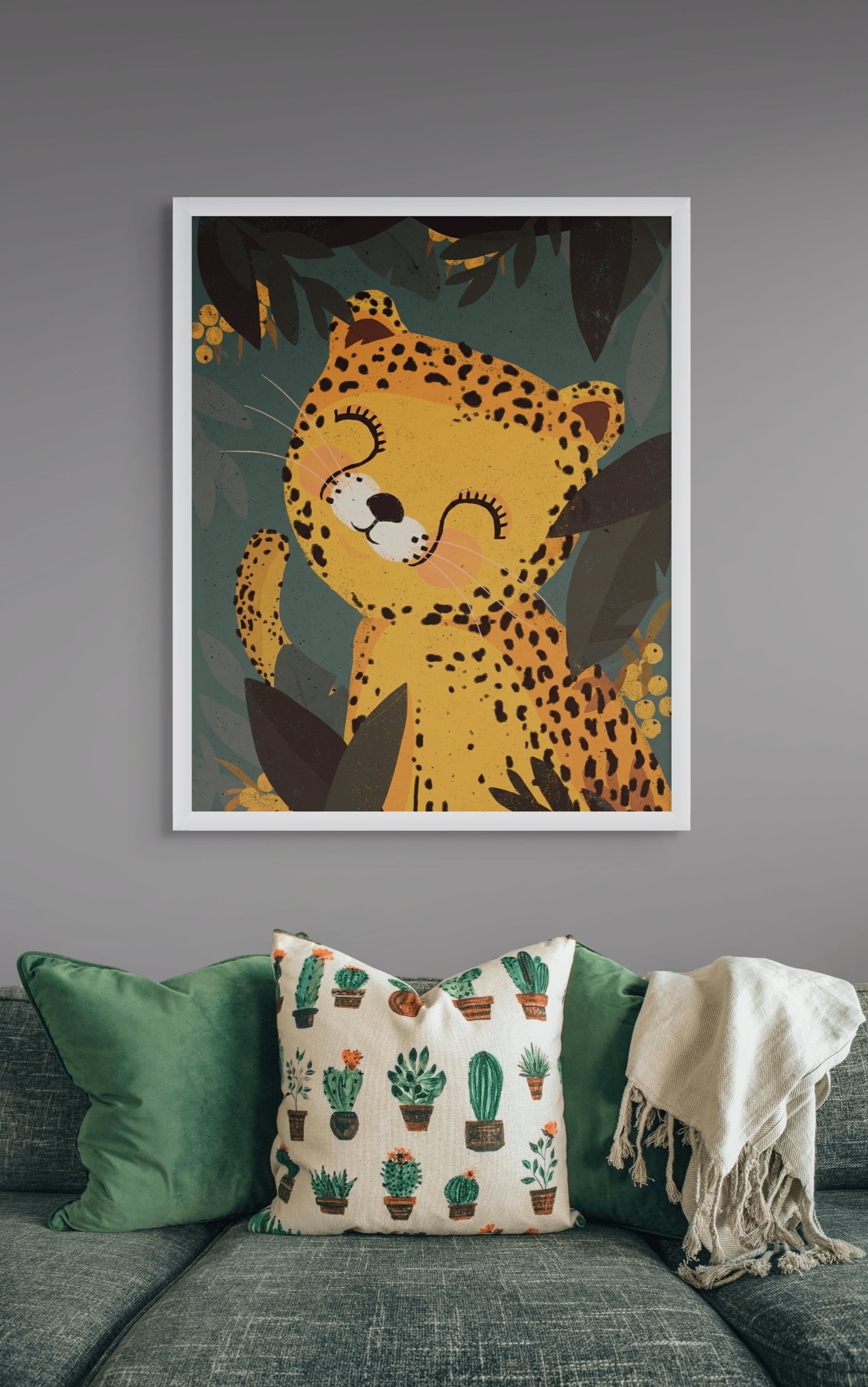 Slapende Panter Wanddecoratie – Schattig Dieren Kinderkamer Canvas Print