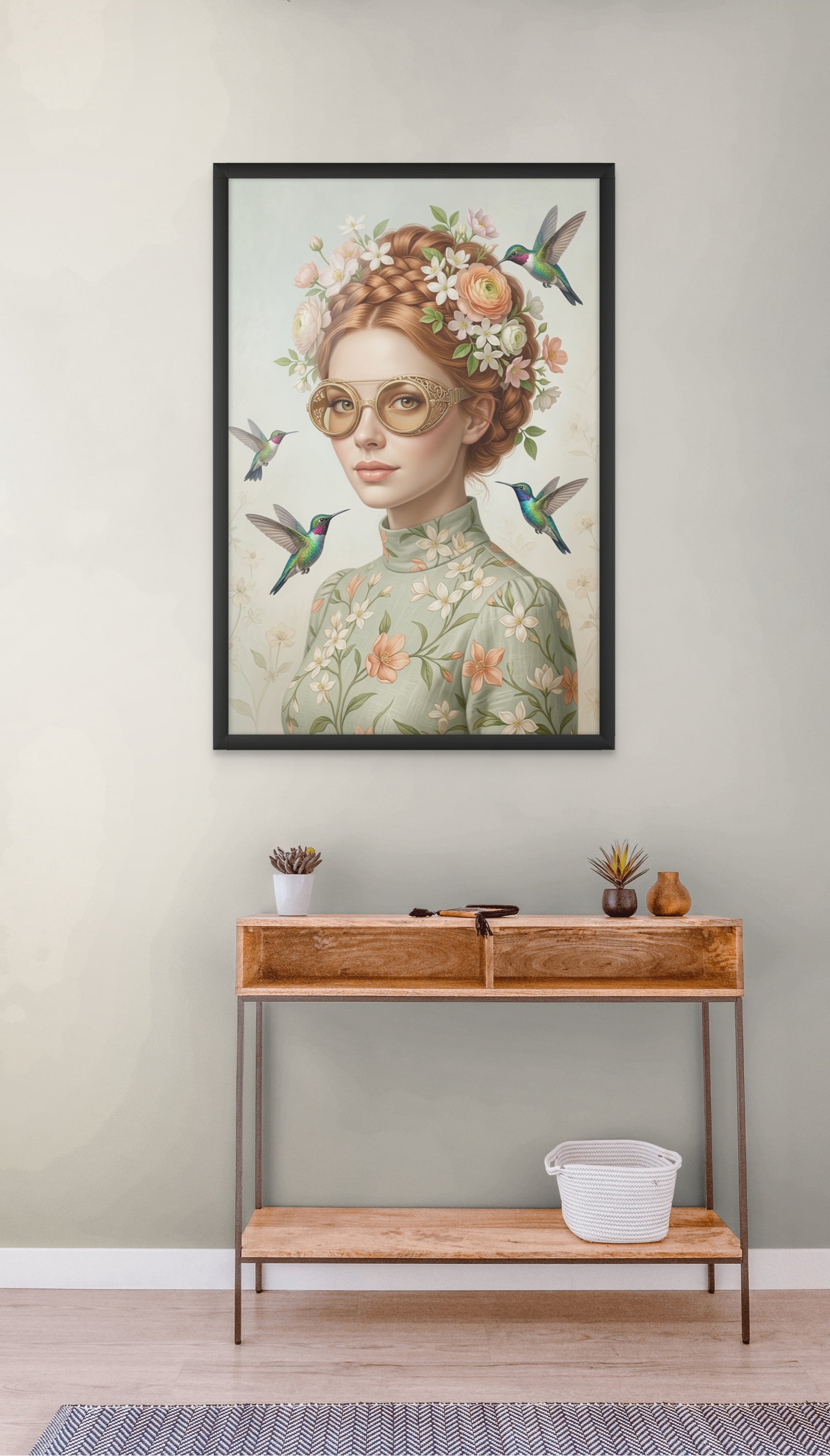 Kolibrie Wanddecoratie Gouden Bril – Speelse Canvas of Aluminium Print