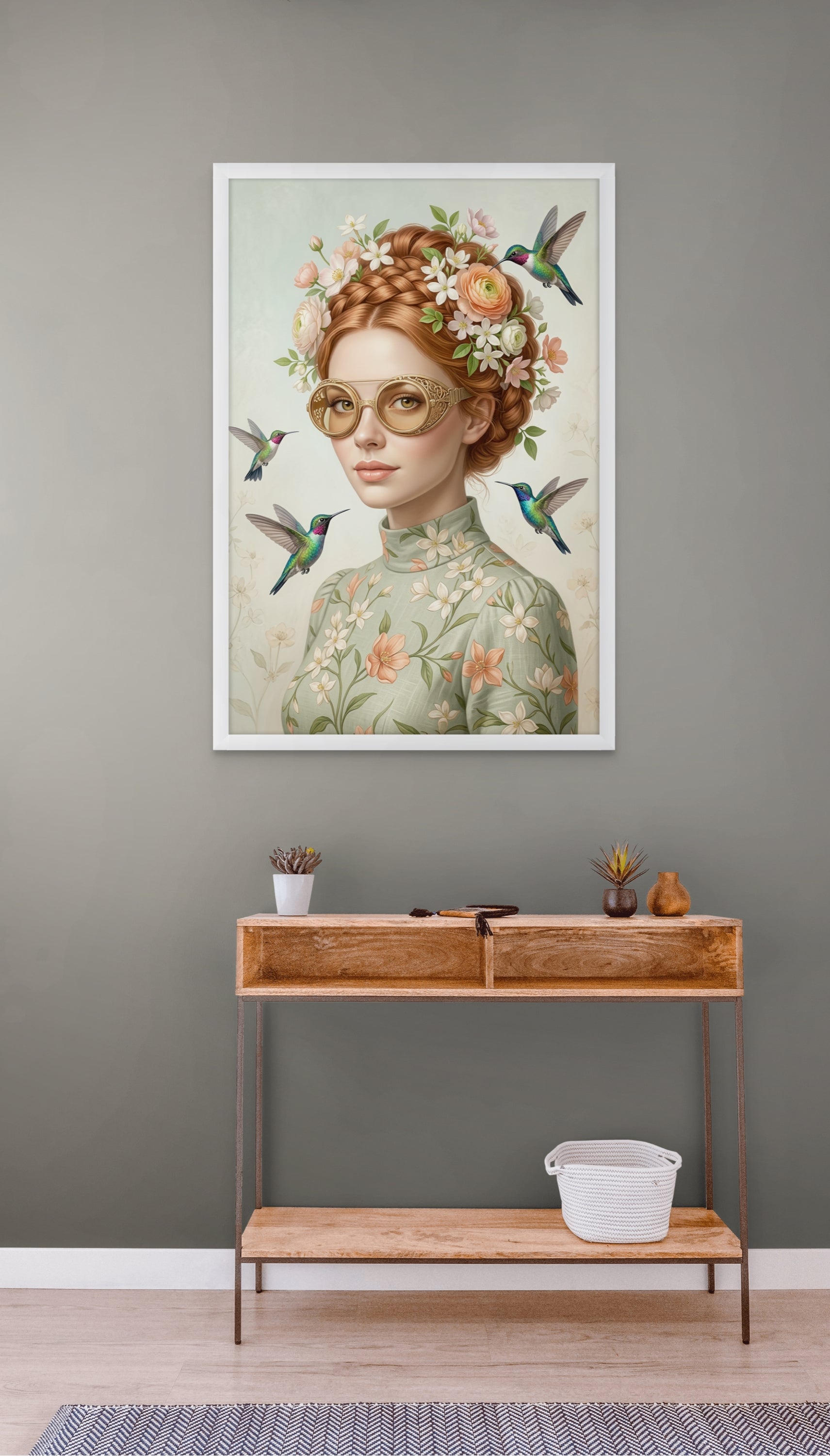Kolibrie Wanddecoratie Gouden Bril – Speelse Canvas of Aluminium Print