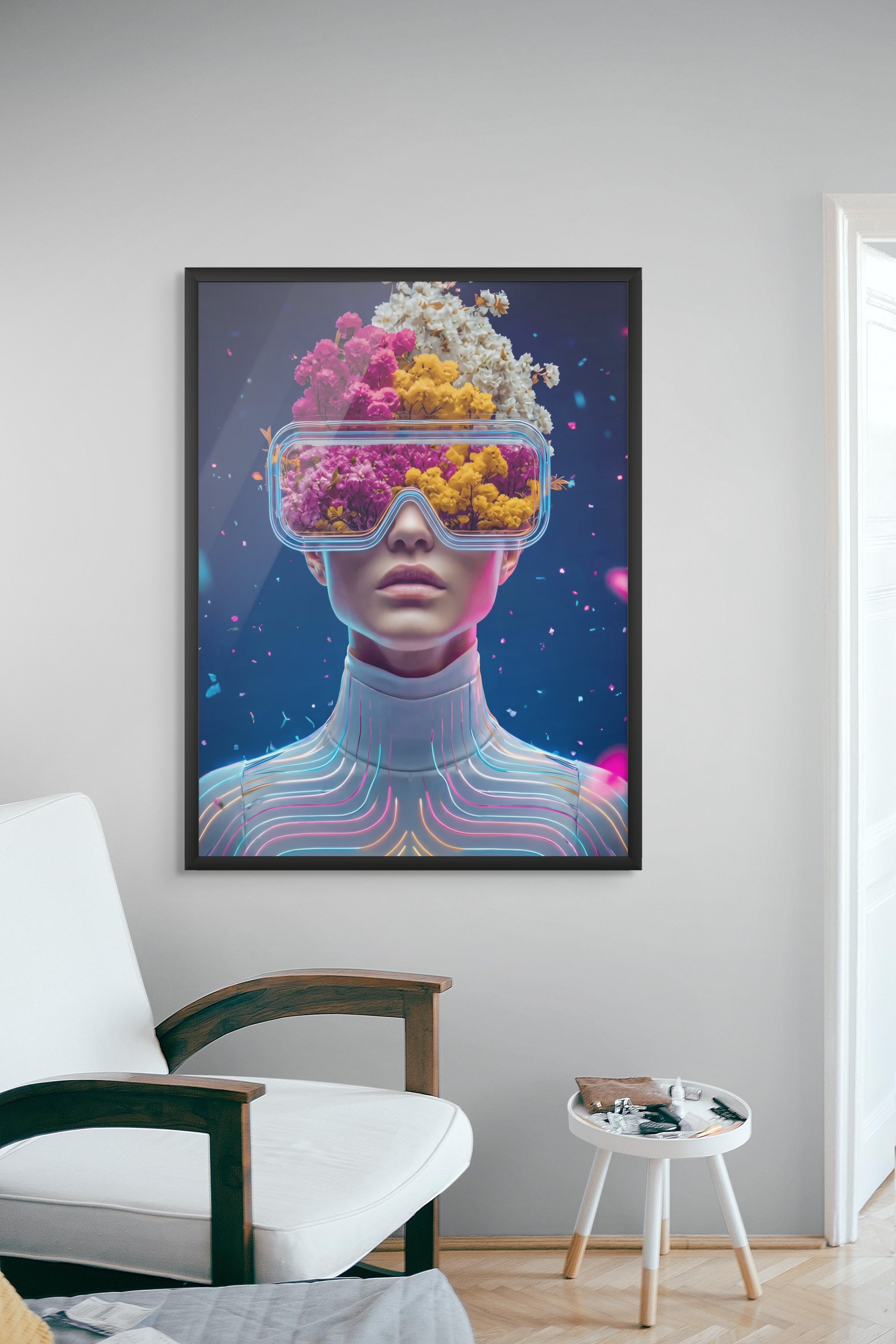 Neon Bloesem Visioen Wanddecoratie – Moderne Bloemen Canvas Print
