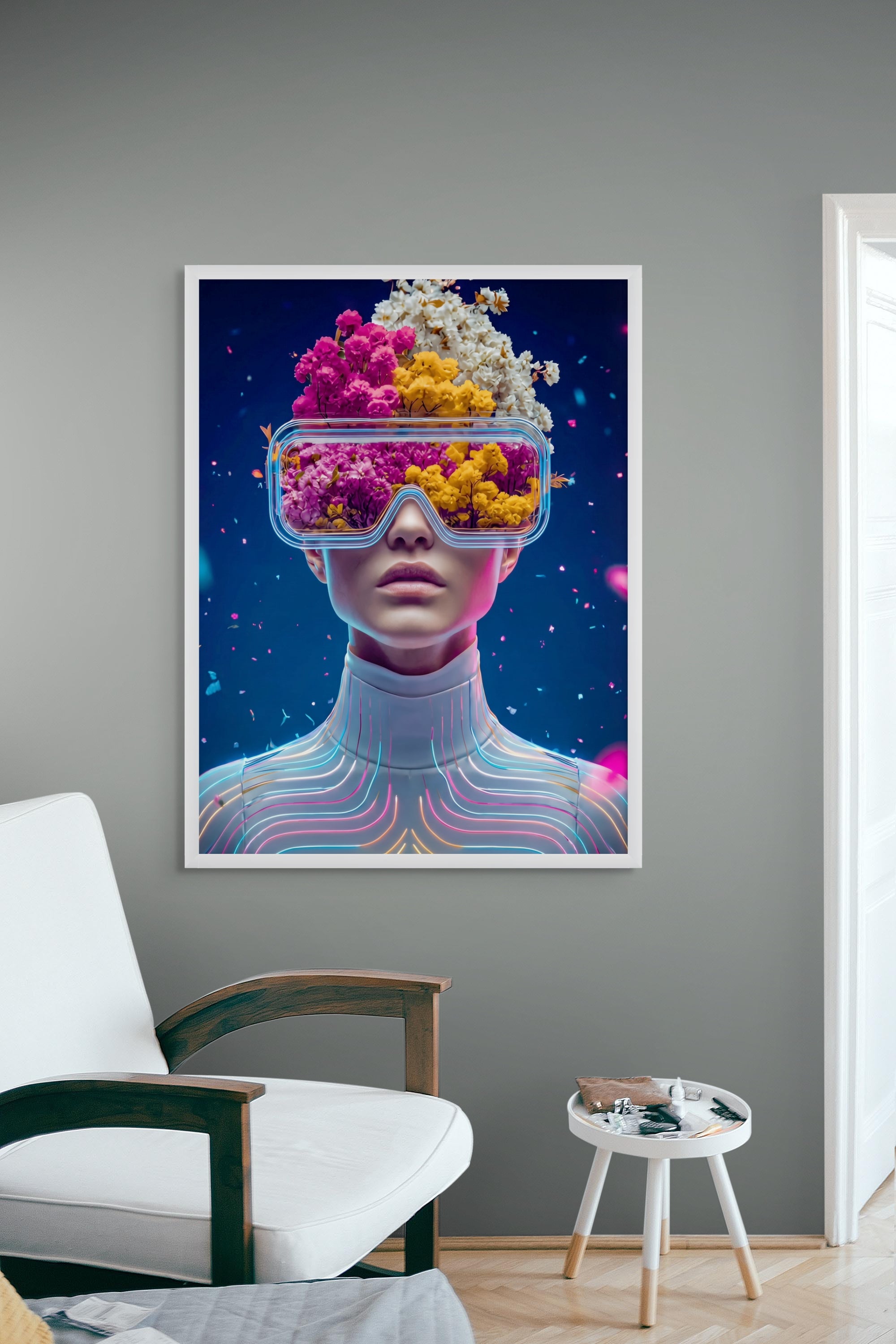 Neon Bloesem Visioen Wanddecoratie – Moderne Bloemen Canvas Print