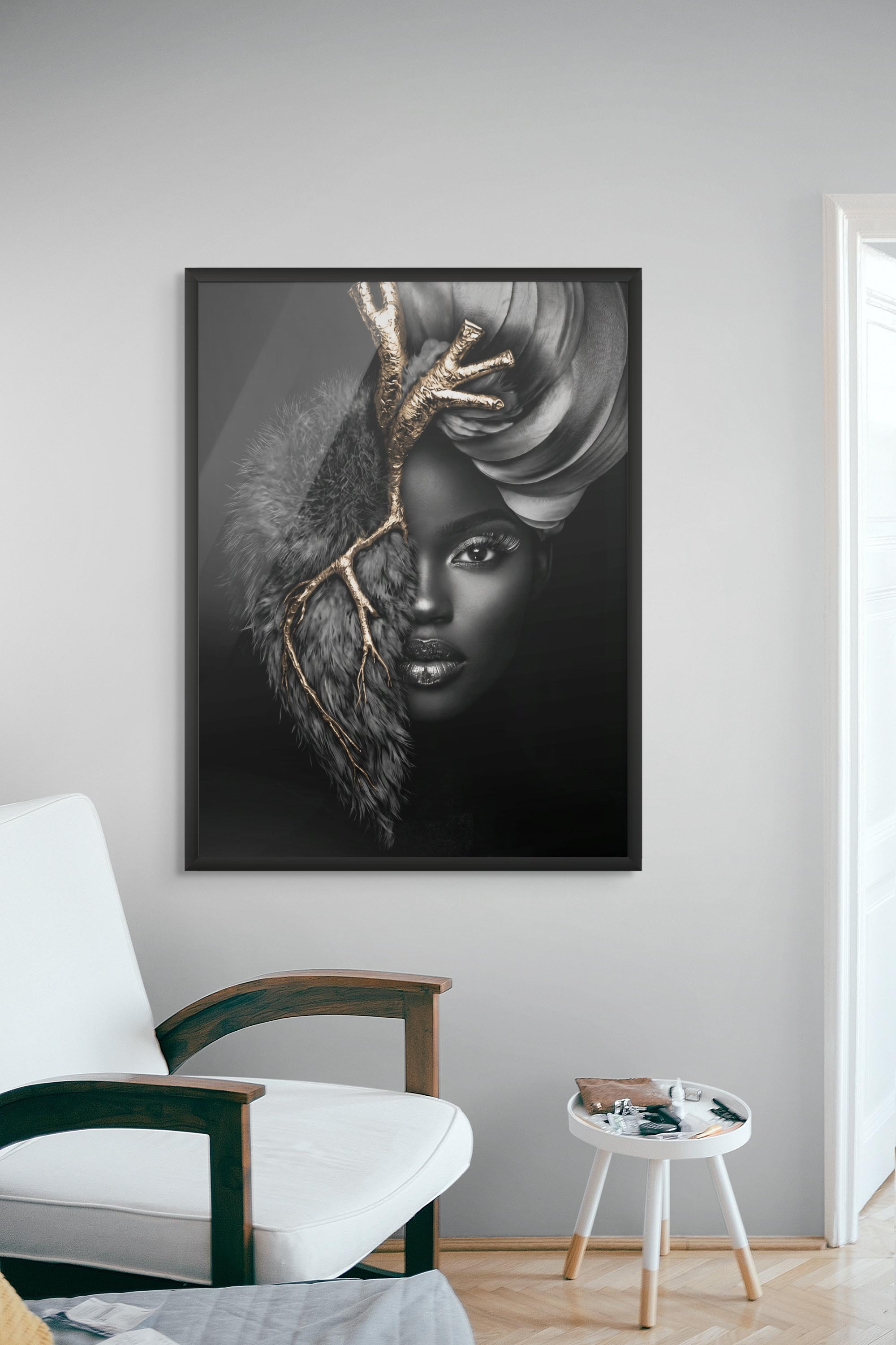 Gouden Sluier Noir Wanddecoratie – Elegant Donker Portret Canvas Print