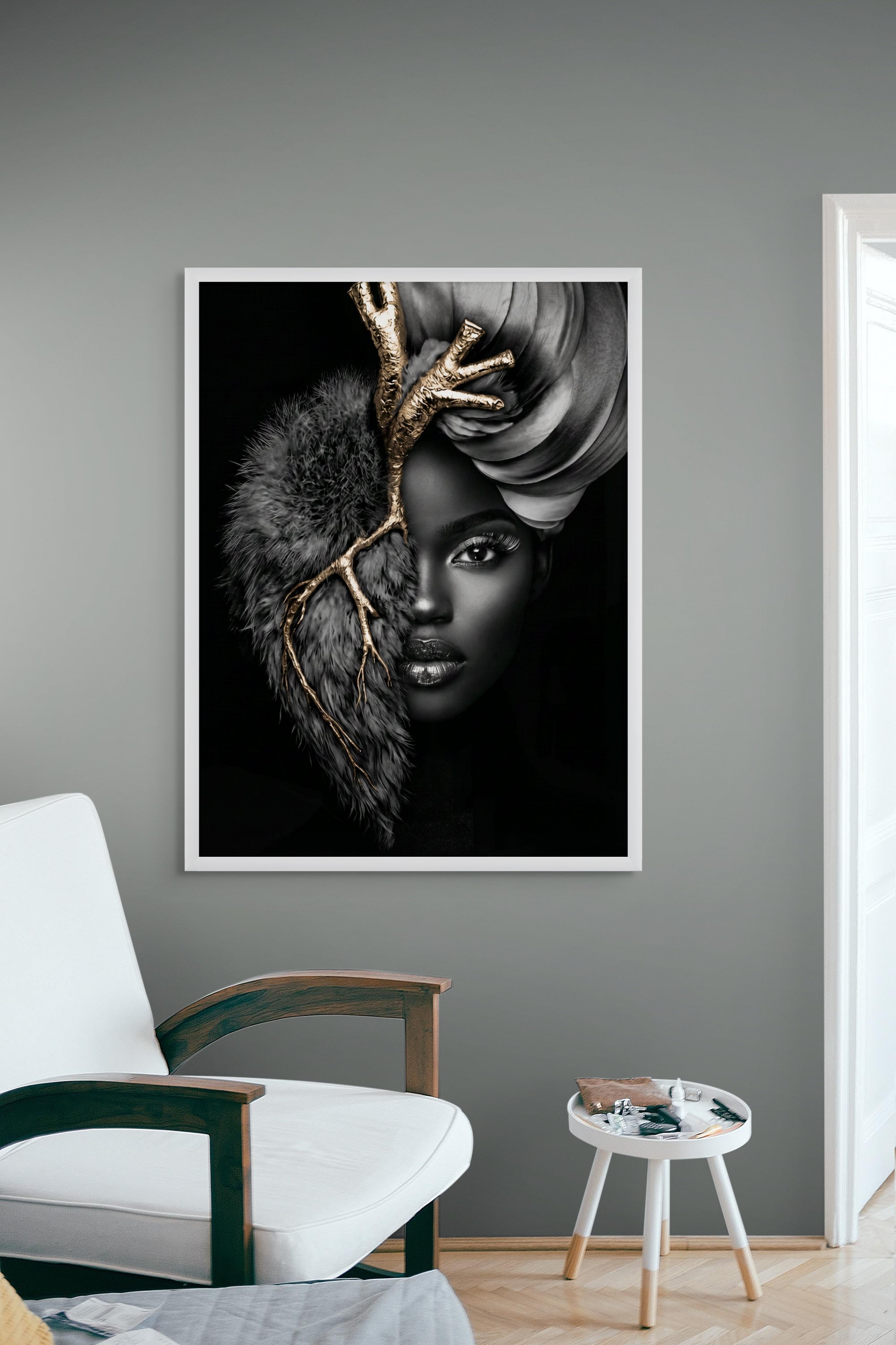 Gouden Sluier Noir Wanddecoratie – Elegant Donker Portret Canvas Print