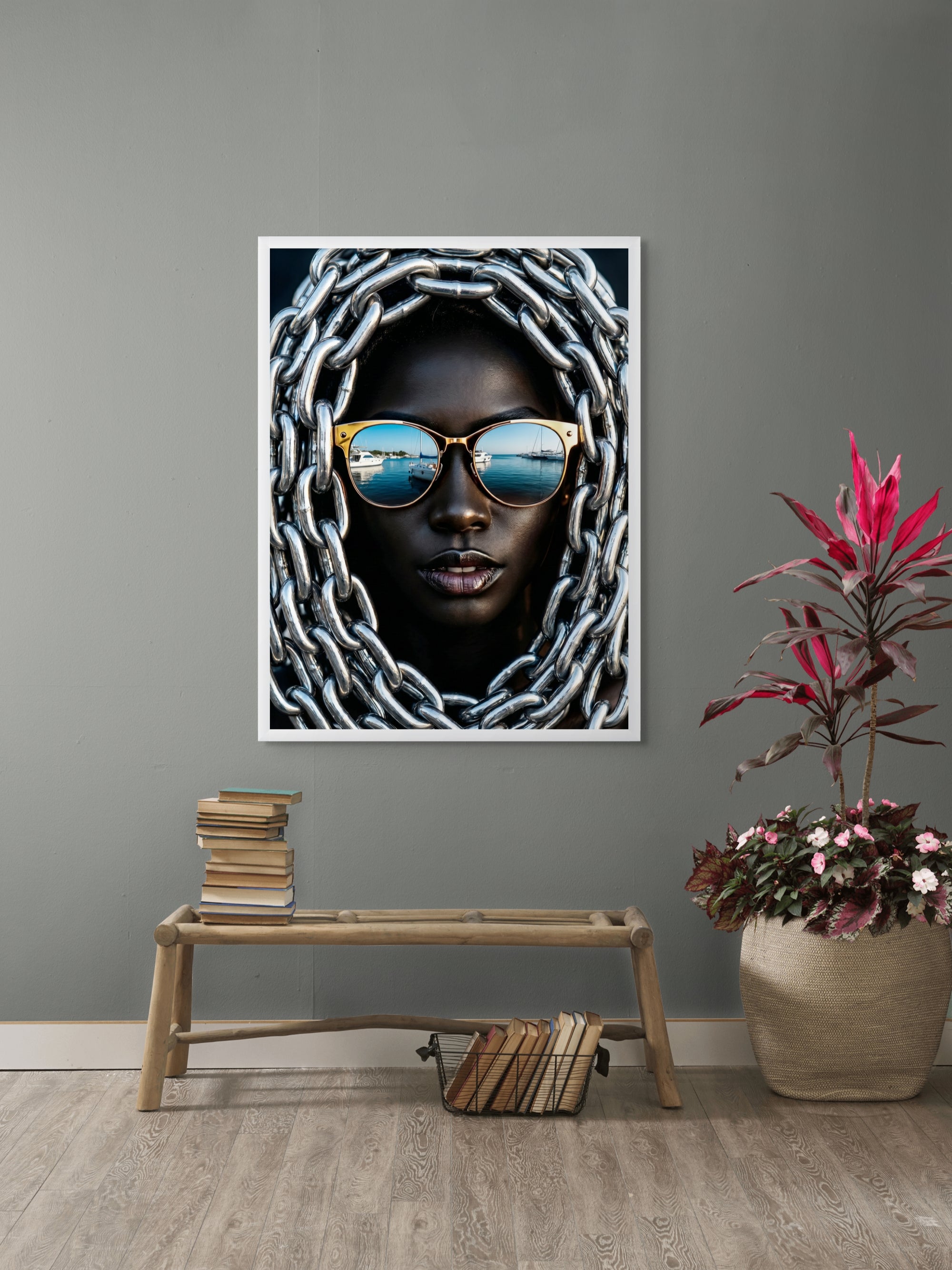Chrome Harbor Queen Wanddecoratie – Luxe Jacht Canvas Print
