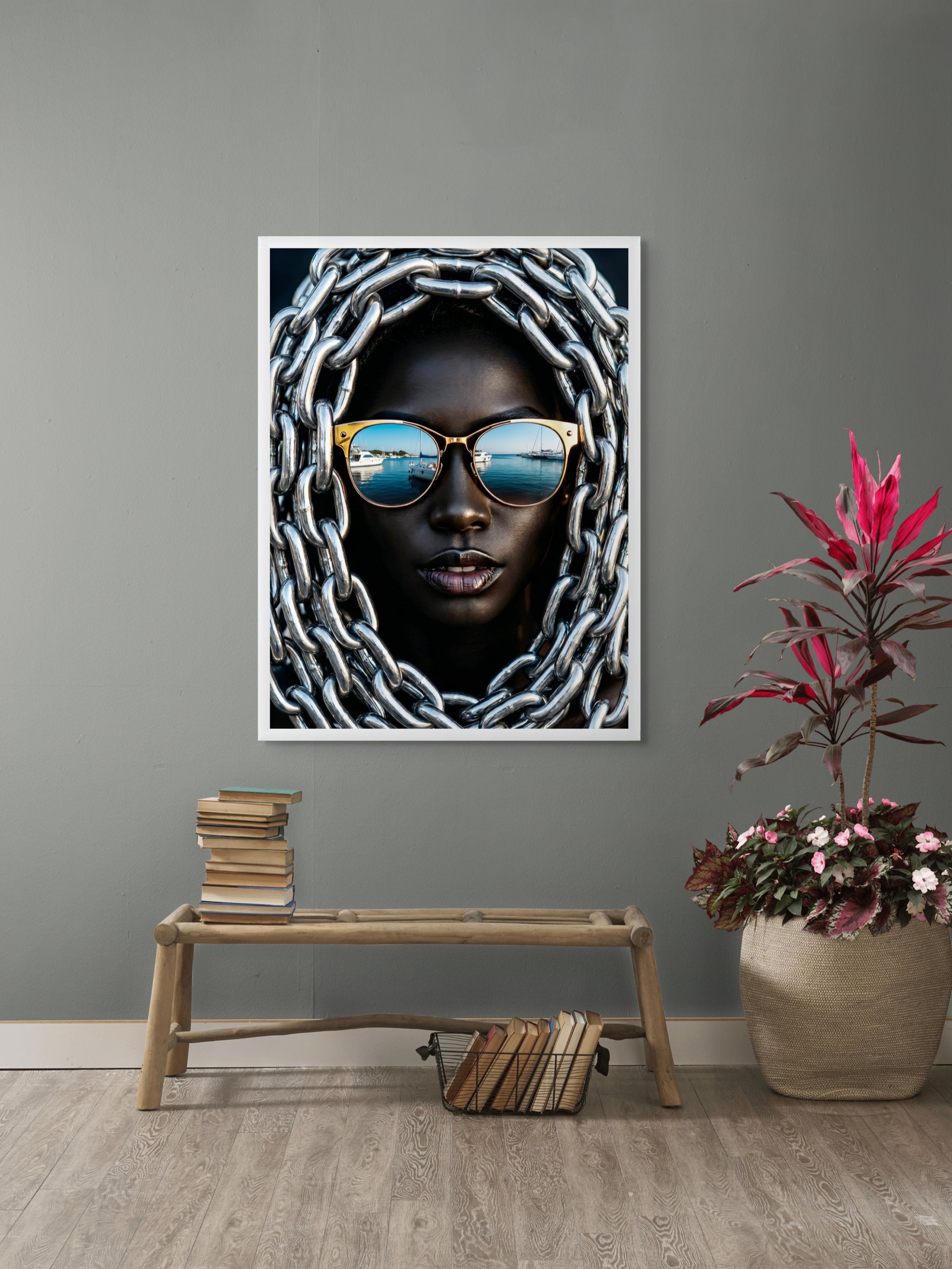 Chrome Harbor Queen Wanddecoratie – Luxe Jacht Canvas Print