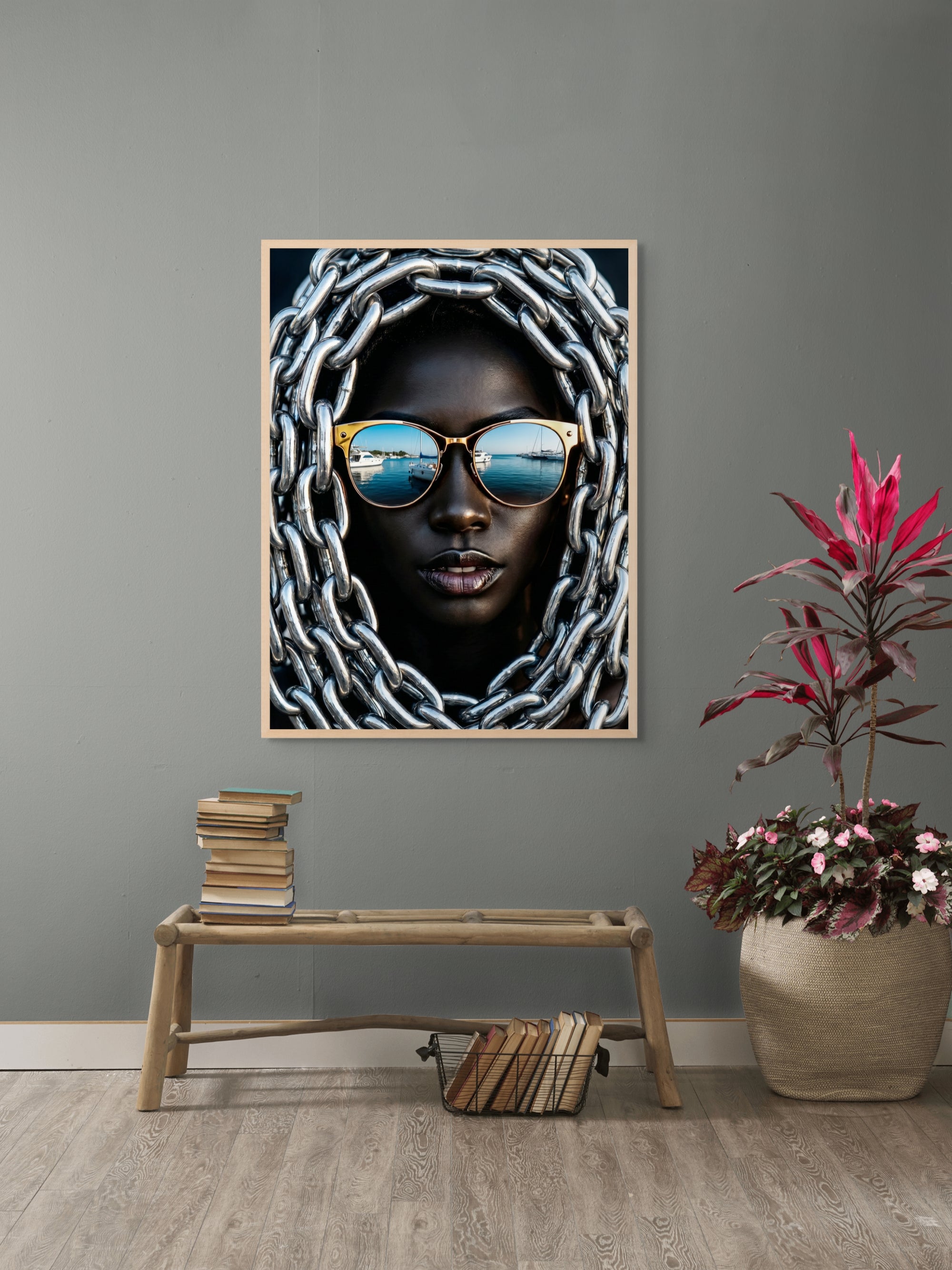 Chrome Harbor Queen Wanddecoratie – Luxe Jacht Canvas Print