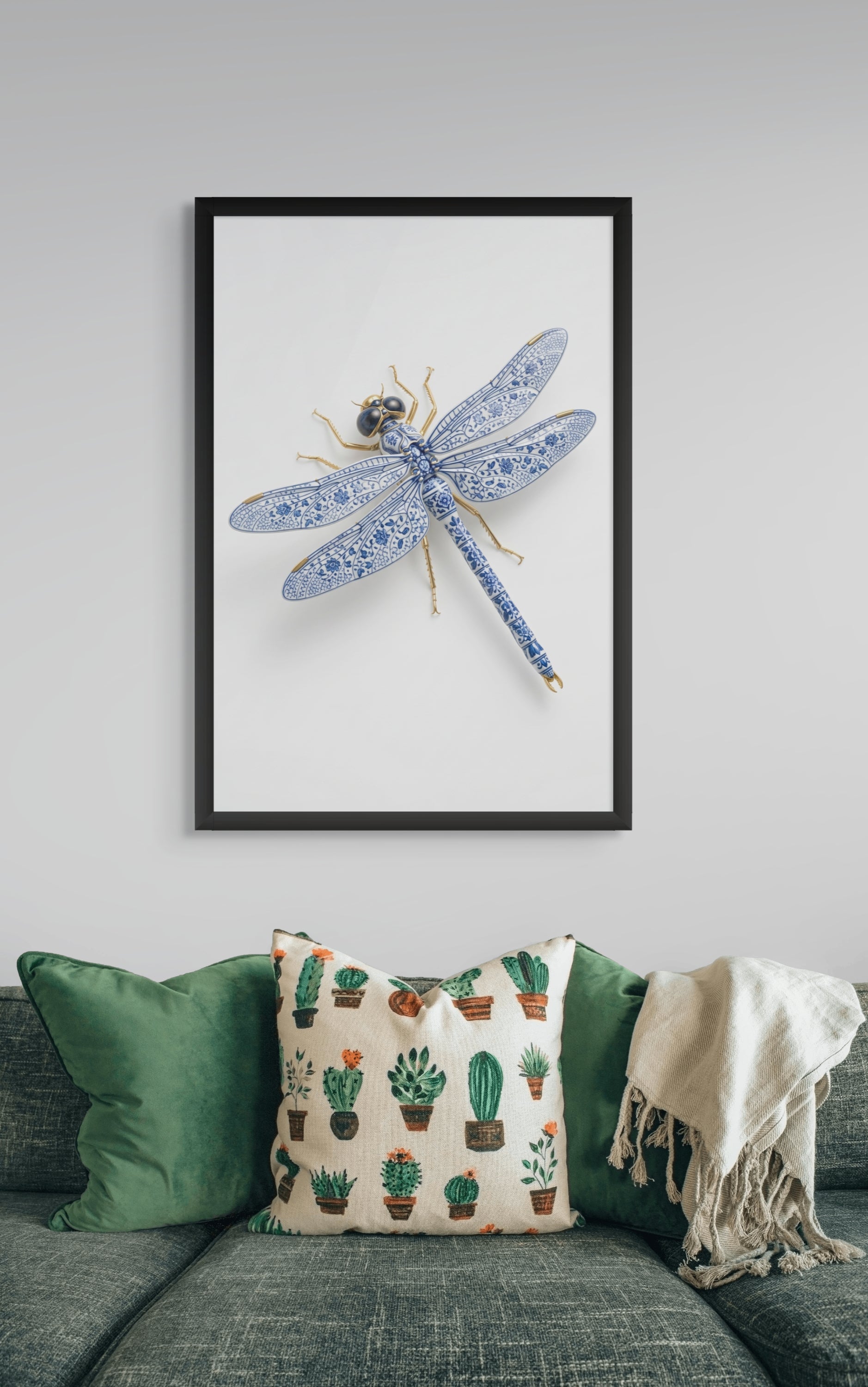 Delfts Blauw Libelle Wanddecoratie – Elegante Canvas of Aluminium Print