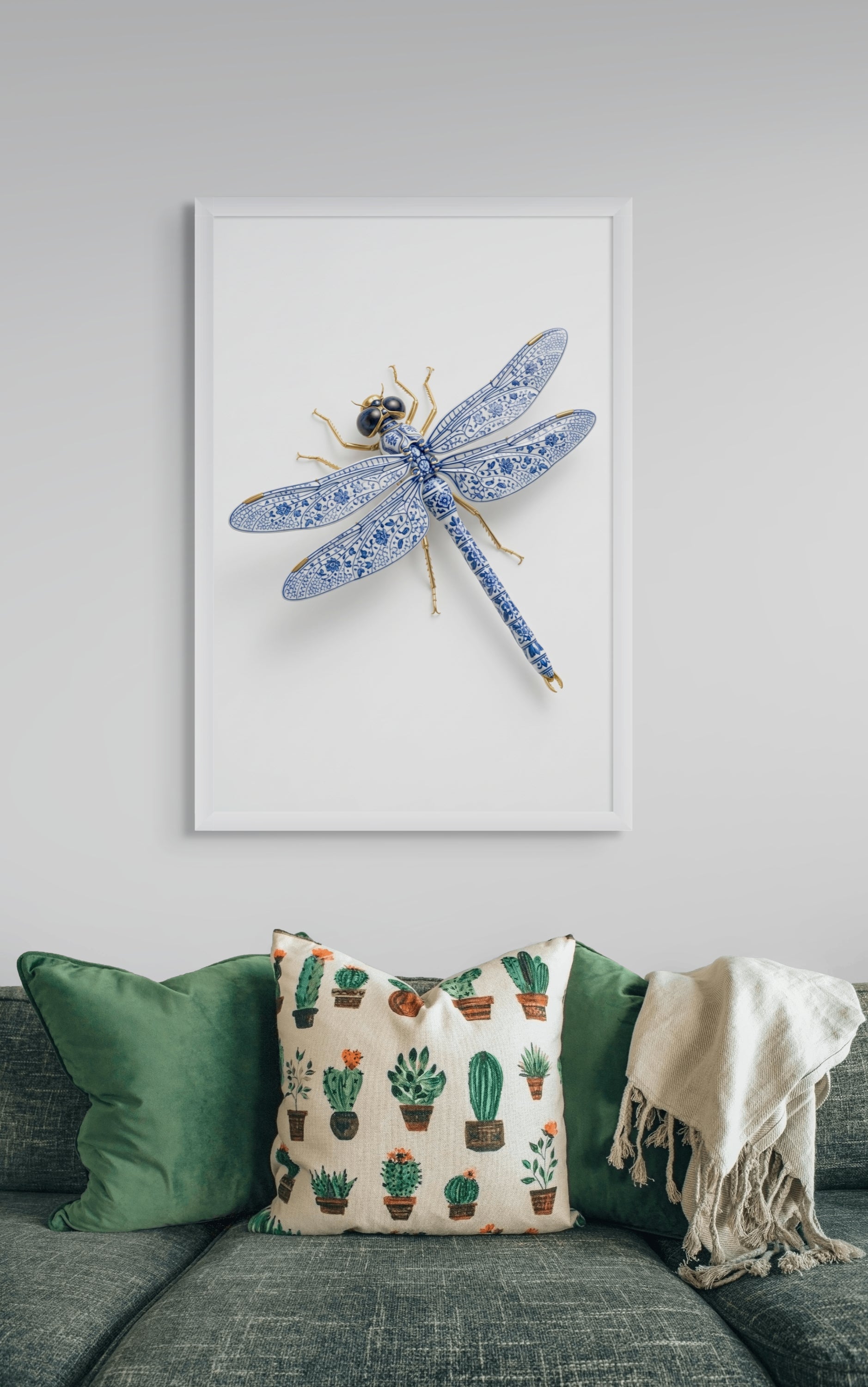 Delfts Blauw Libelle Wanddecoratie – Elegante Canvas of Aluminium Print