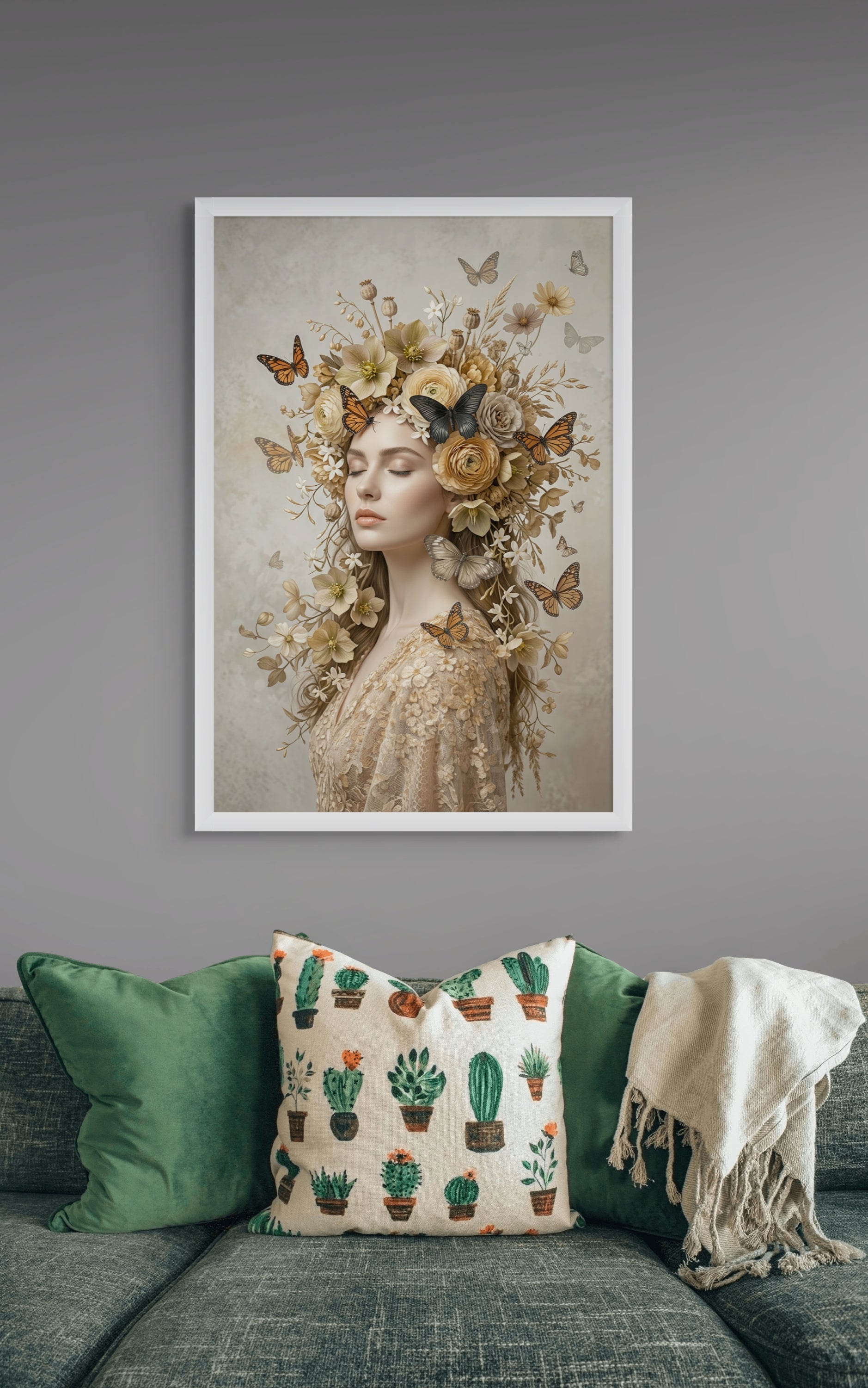 Gouden Vlinder Vrouw Wanddecoratie – Elegante Canvas Print