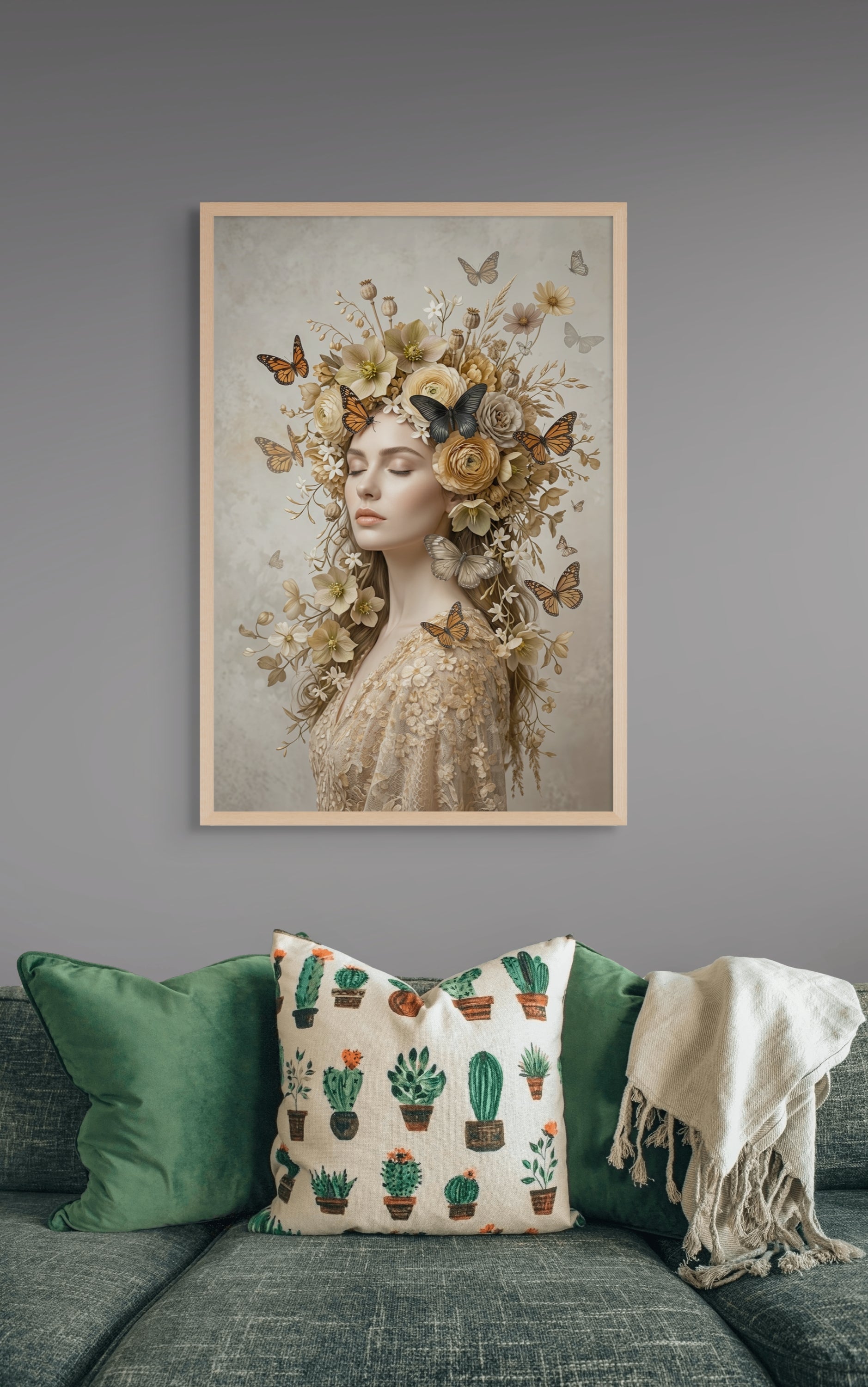 Gouden Vlinder Vrouw Wanddecoratie – Elegante Canvas Print