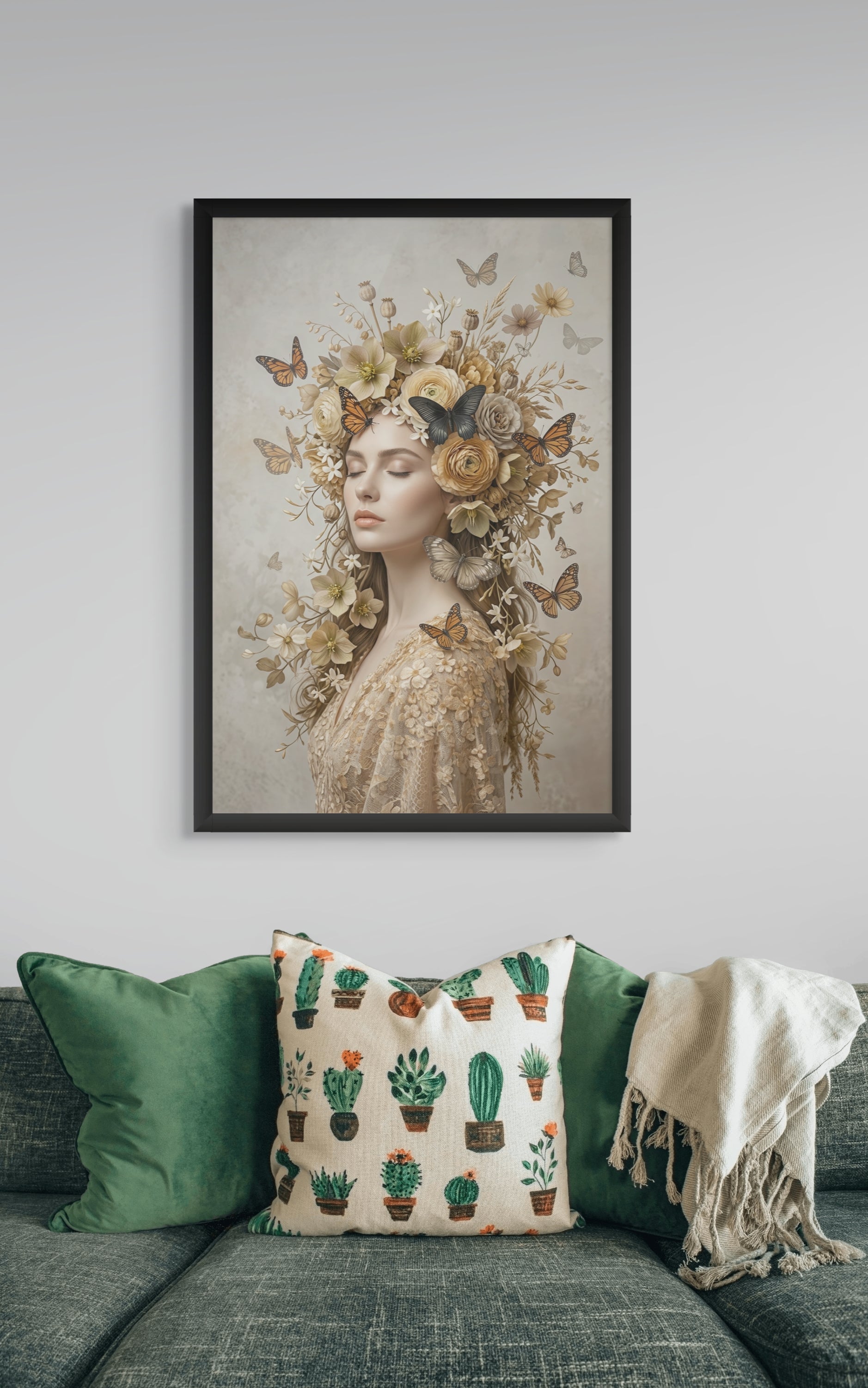 Gouden Vlinder Vrouw Wanddecoratie – Elegante Canvas Print