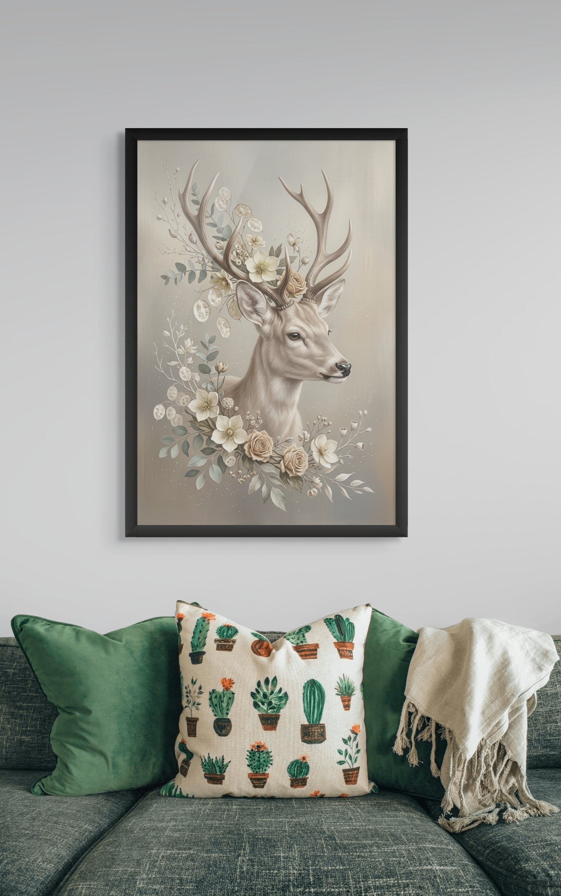 Hert Bloemen Wanddecoratie Winter – Sfeervolle Canvas Woonkamer Print