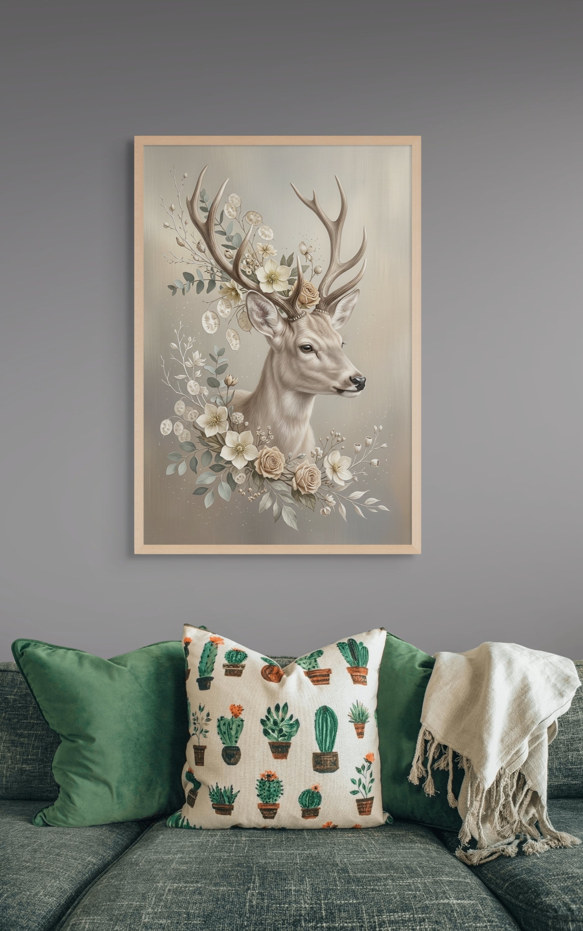 Hert Bloemen Wanddecoratie Winter – Sfeervolle Canvas Woonkamer Print