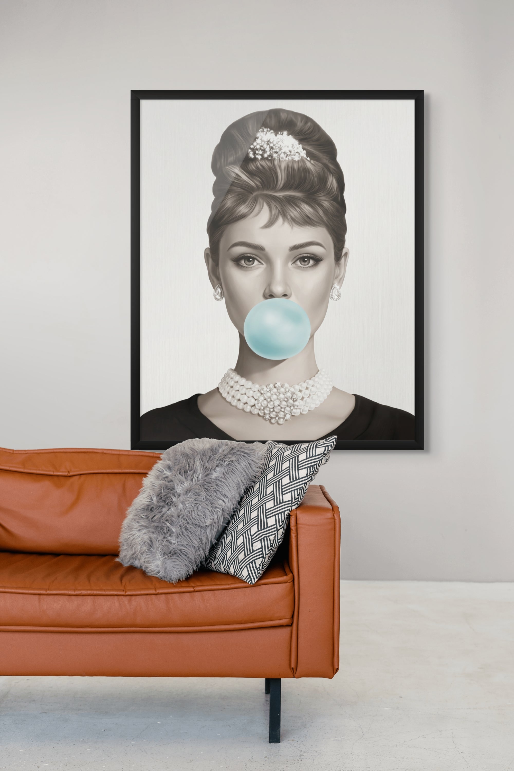 Blauwe Bubble Vrouw Wanddecoratie – Elegante Pop Art Canvas Print
