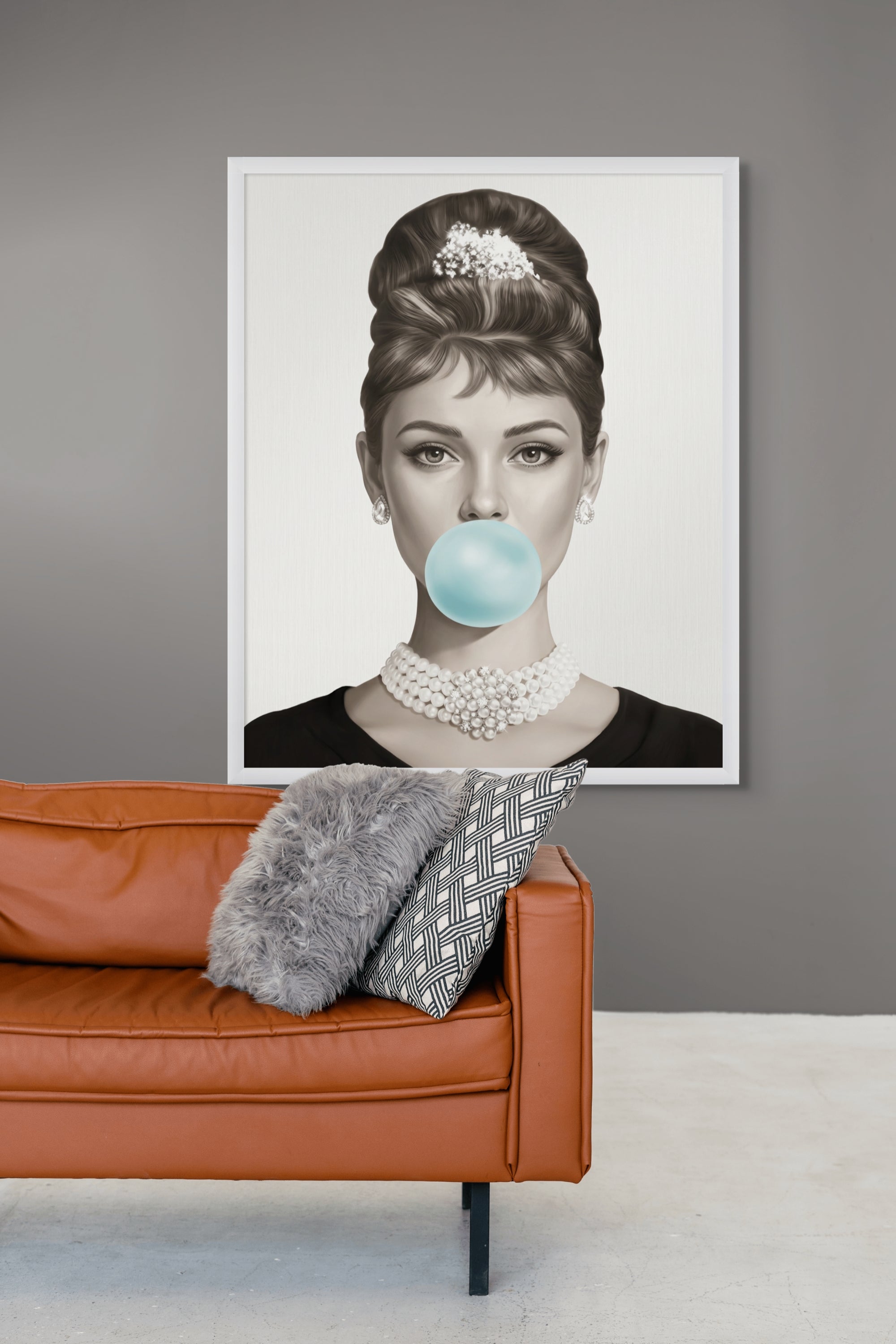 Blauwe Bubble Vrouw Wanddecoratie – Elegante Pop Art Canvas Print