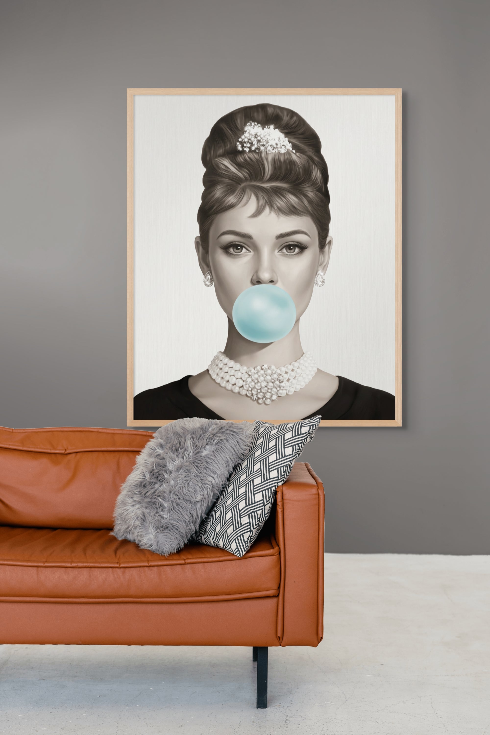 Blauwe Bubble Vrouw Wanddecoratie – Elegante Pop Art Canvas Print