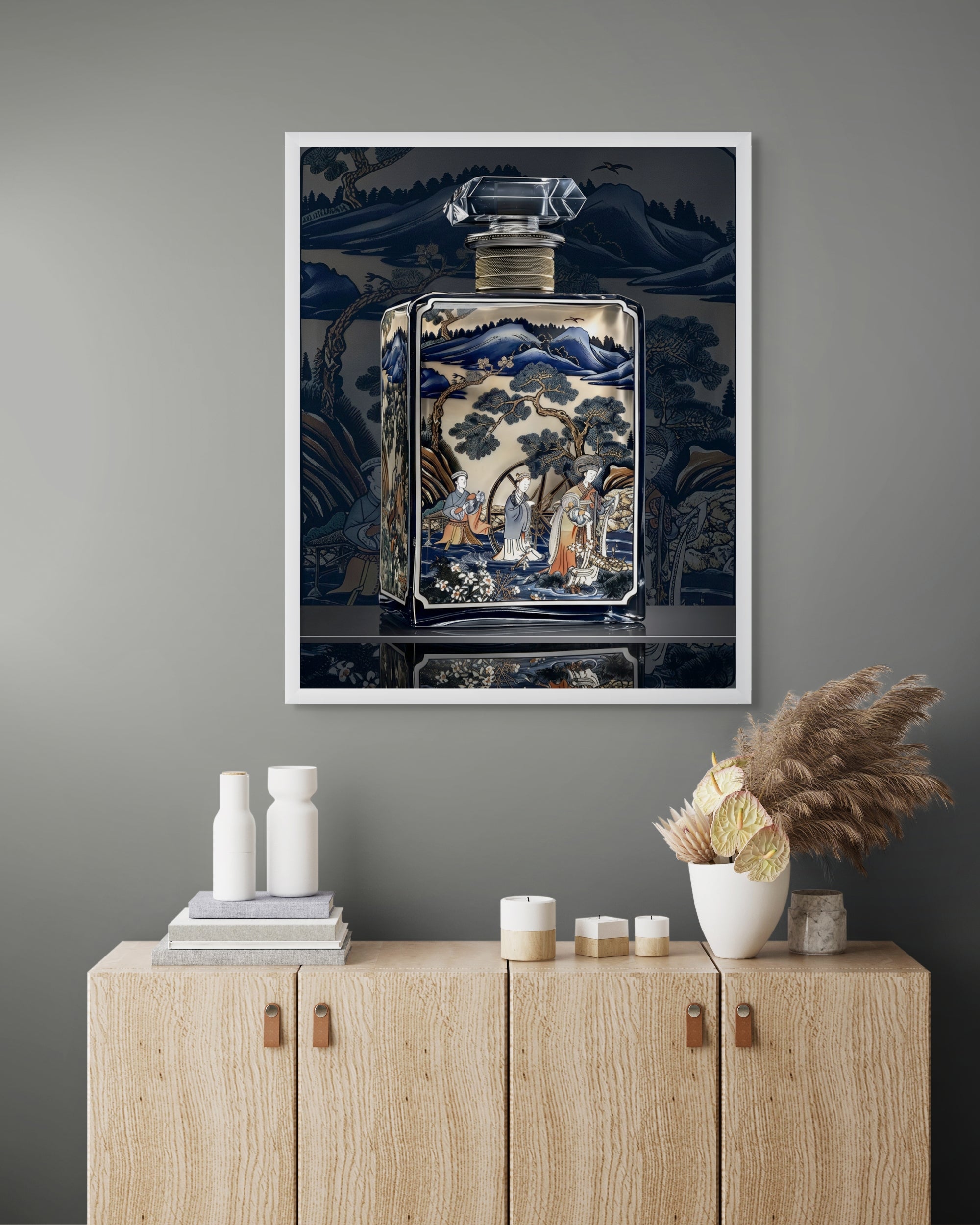 Delfts Blauw Abstract Wanddecoratie Nacht – Moderne Canvas Woonkamer Print
