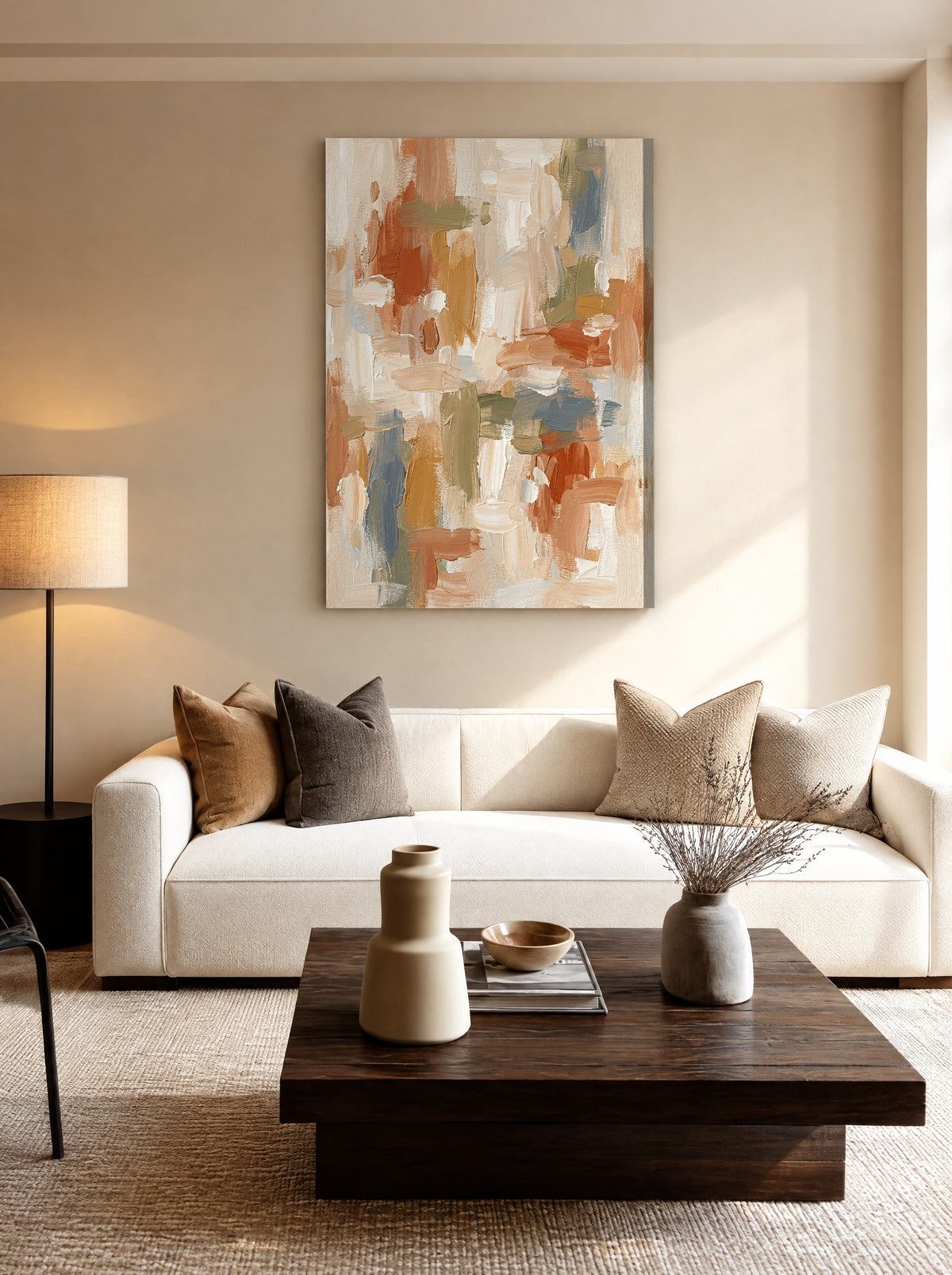 Fluffy Cream White Dot als canvas zonder lijst aan de muur
