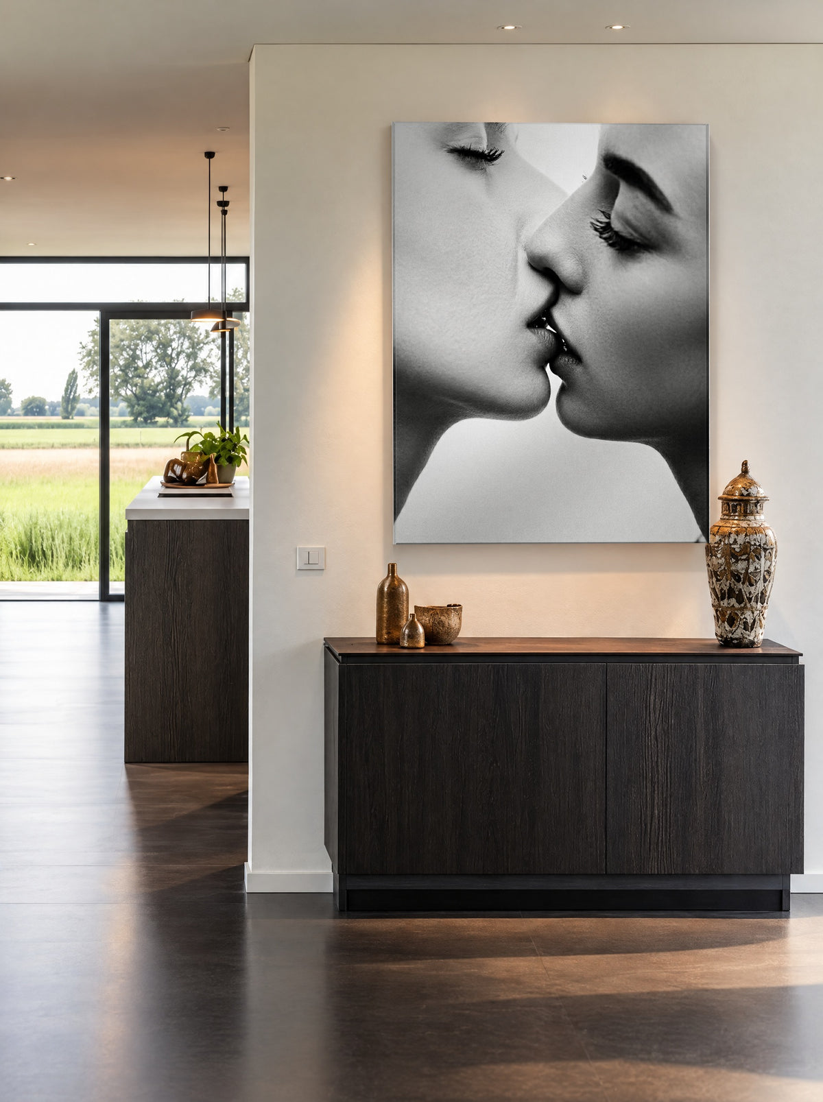 Fluistering tussen Twee Zielen als canvas zonder lijst aan de muur