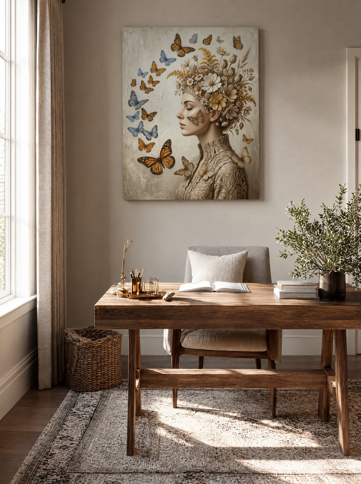 Fluistering van Vlinders en Bloei als canvas zonder lijst aan de muur