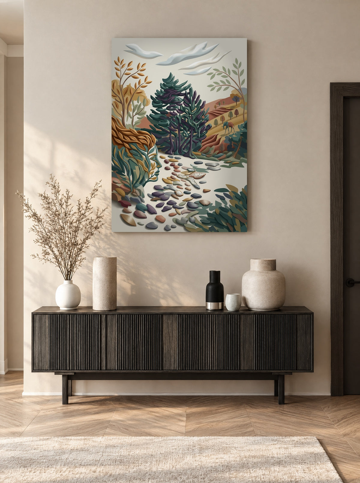 Fluisterpad door Paarse Vallei als canvas zonder lijst aan de muur