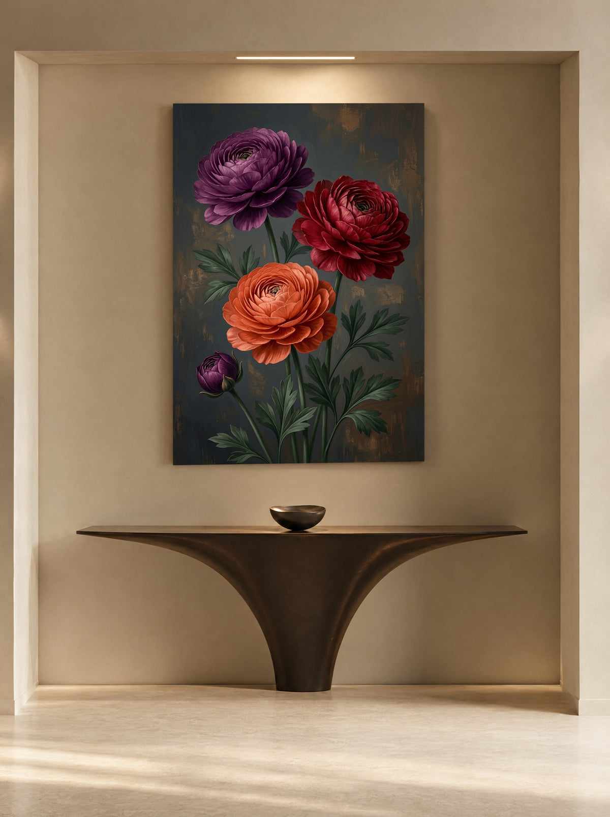 Fluweelbloei bij Avondgloed als canvas zonder lijst aan de muur
