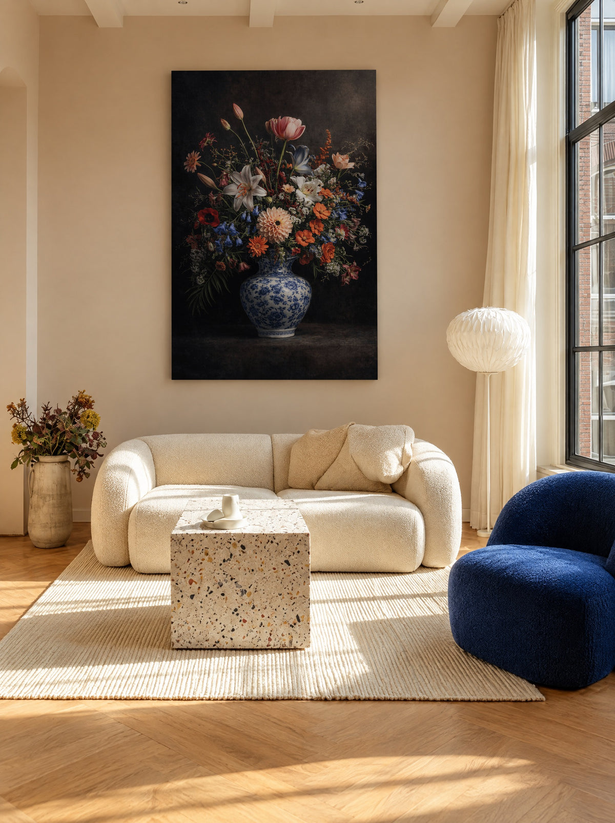 Fluwelen Bloemendroom als canvas zonder lijst aan de muur