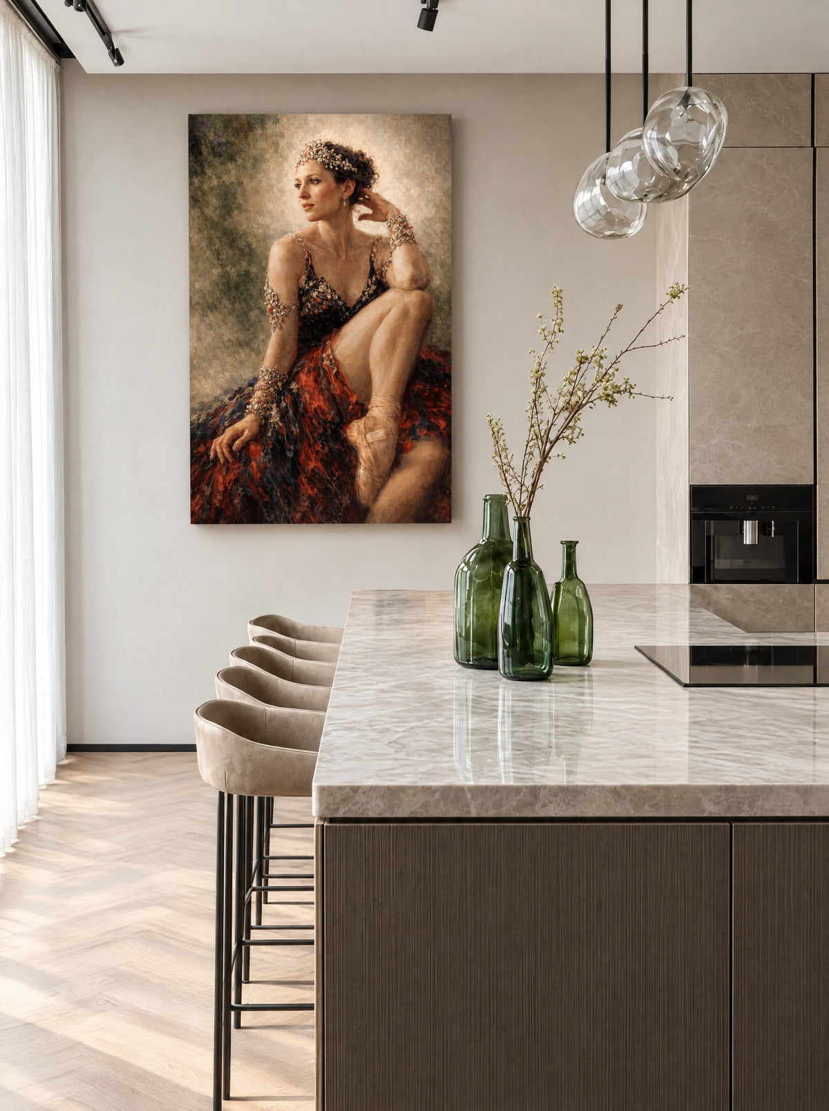Fluwelen Pirouette als canvas zonder lijst aan de muur