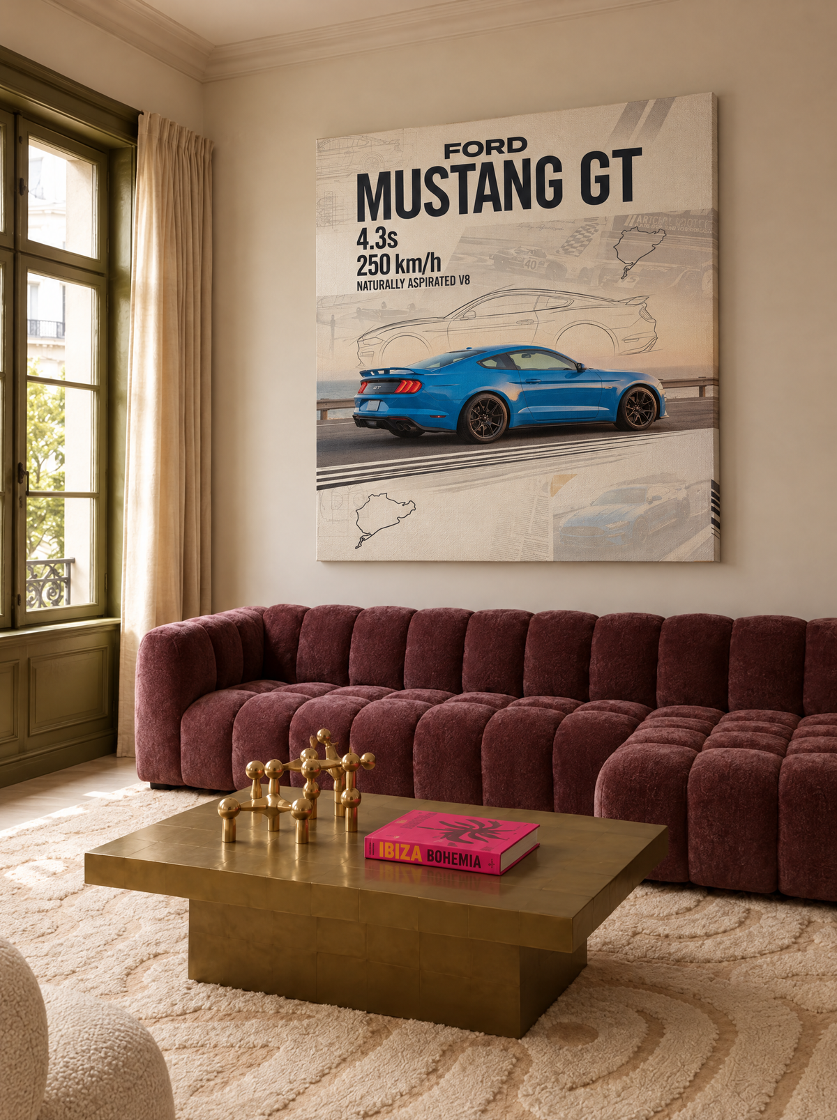Ford Mustang GT als canvas zonder lijst aan de muur