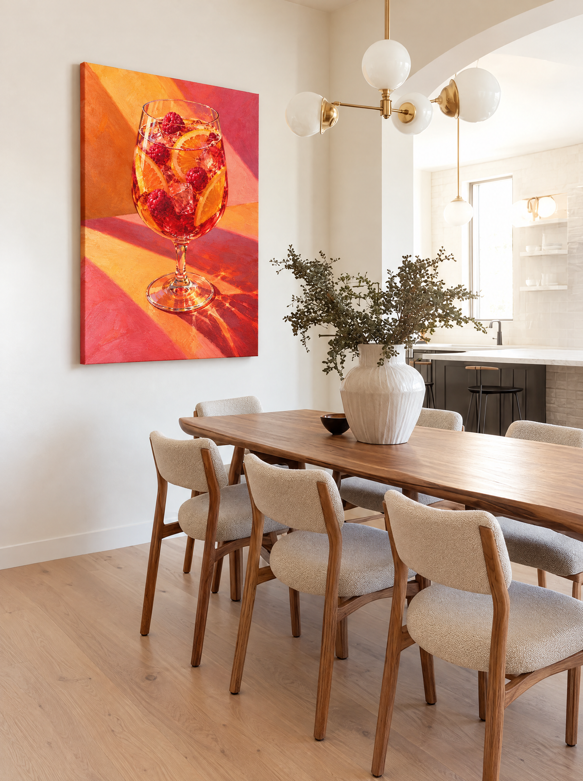 Frambozen Cocktail in Wijnglas als canvas zonder lijst aan de muur