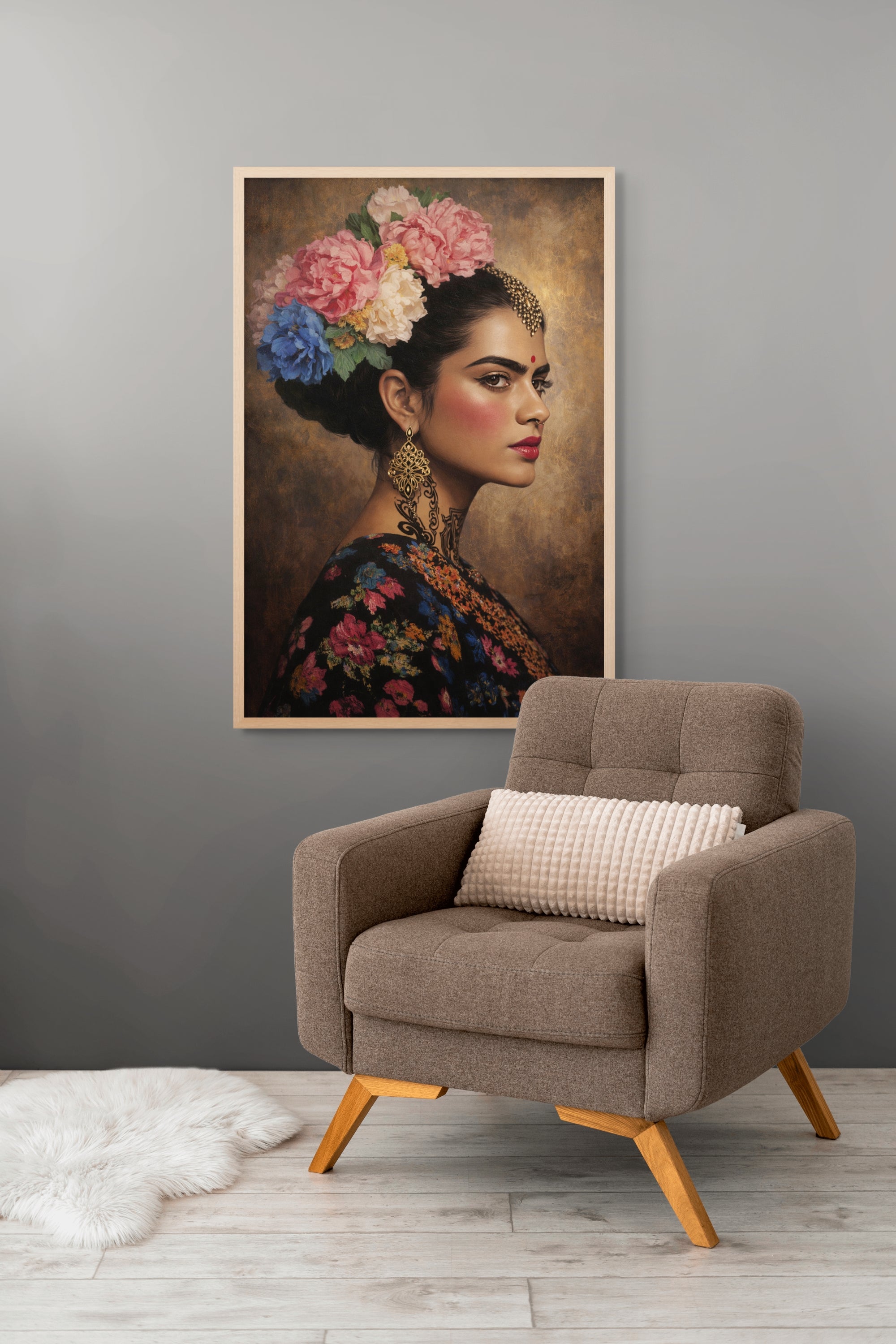 Bloemen Vrouw Portret Wanddecoratie – Vuurkroon Canvas Schilderij