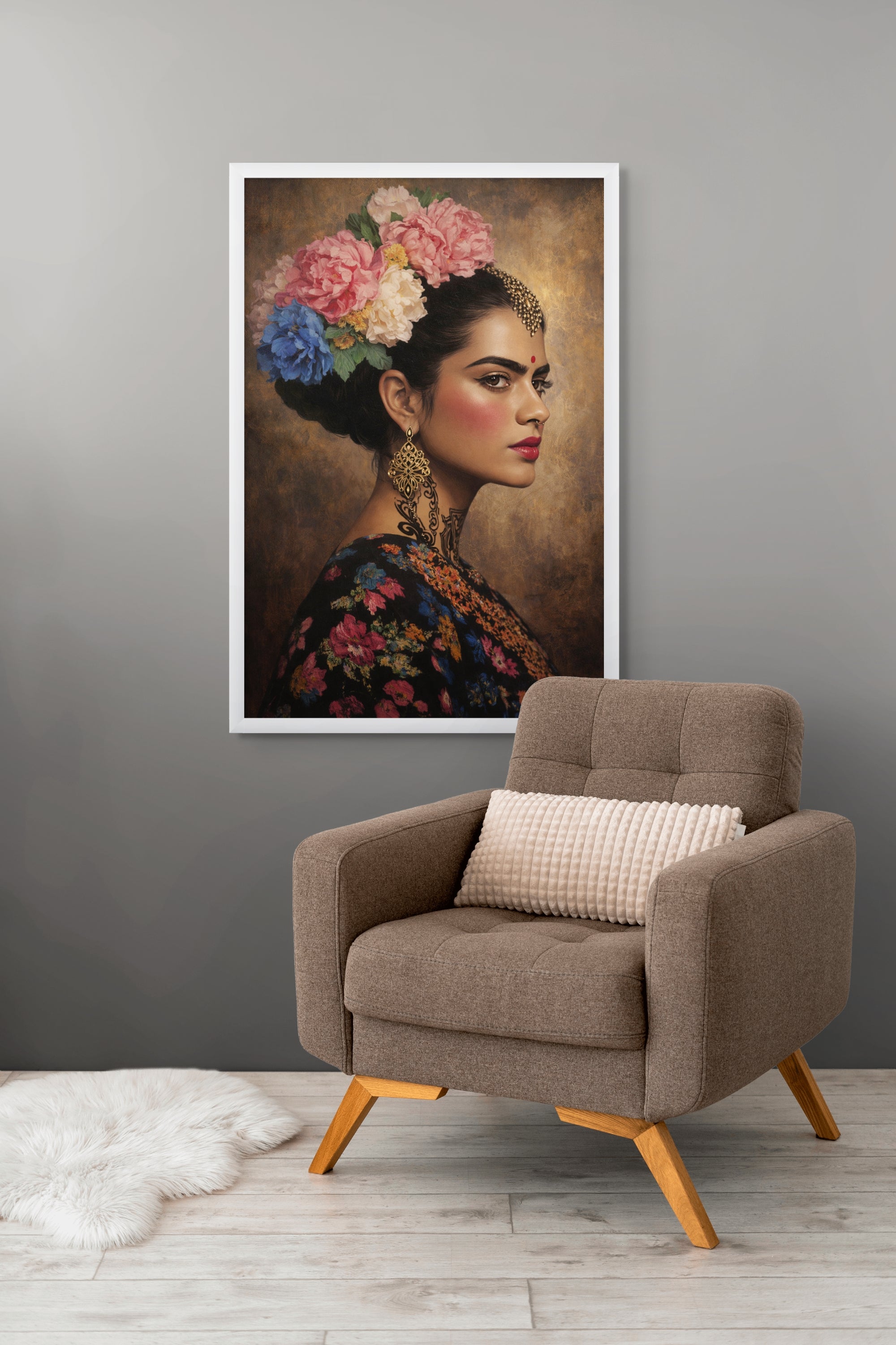 Bloemen Vrouw Portret Wanddecoratie – Vuurkroon Canvas Schilderij