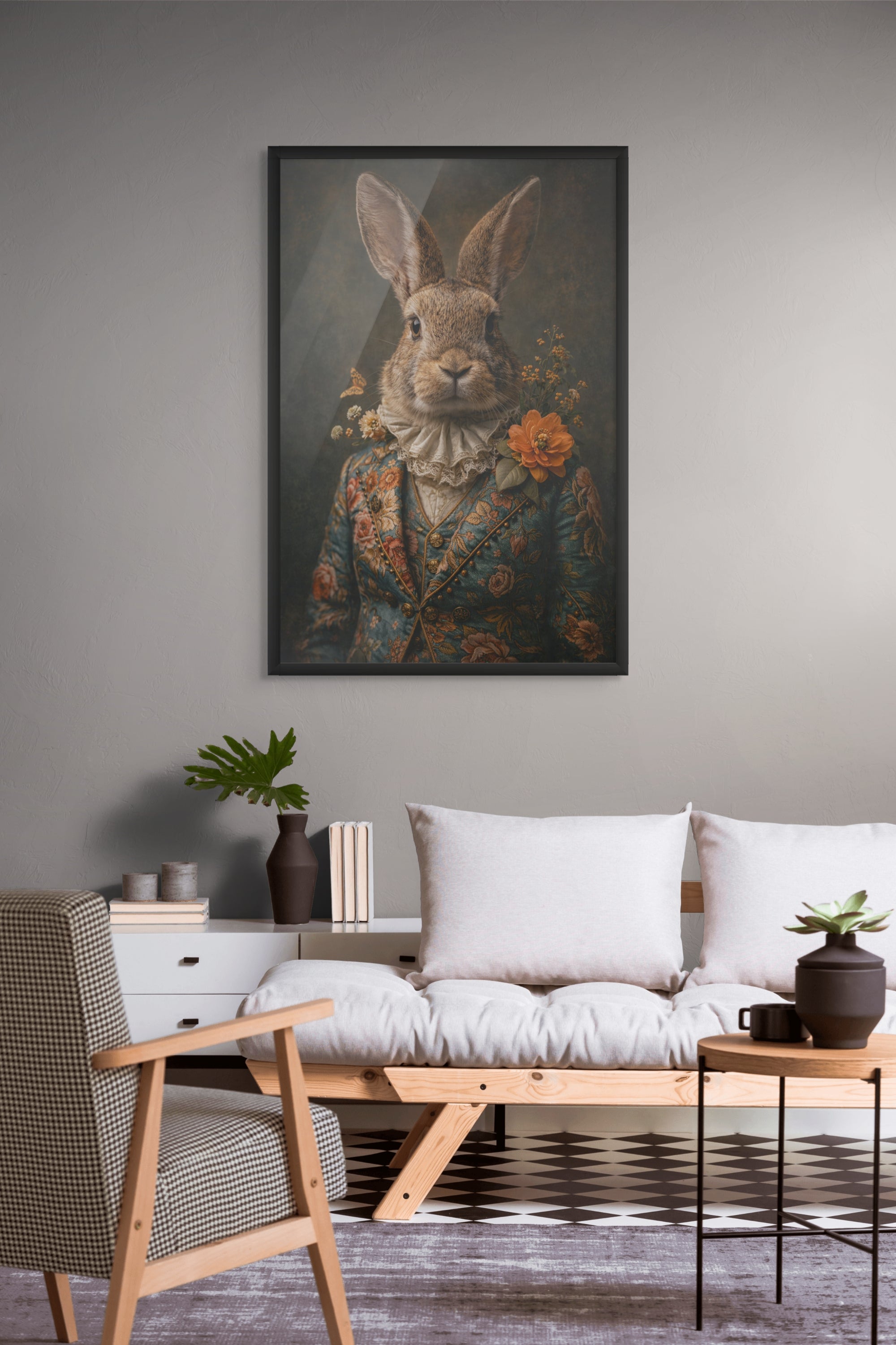 Konijn Wanddecoratie Kinderkamer – Speelse Canvas Print Dieren Kunst
