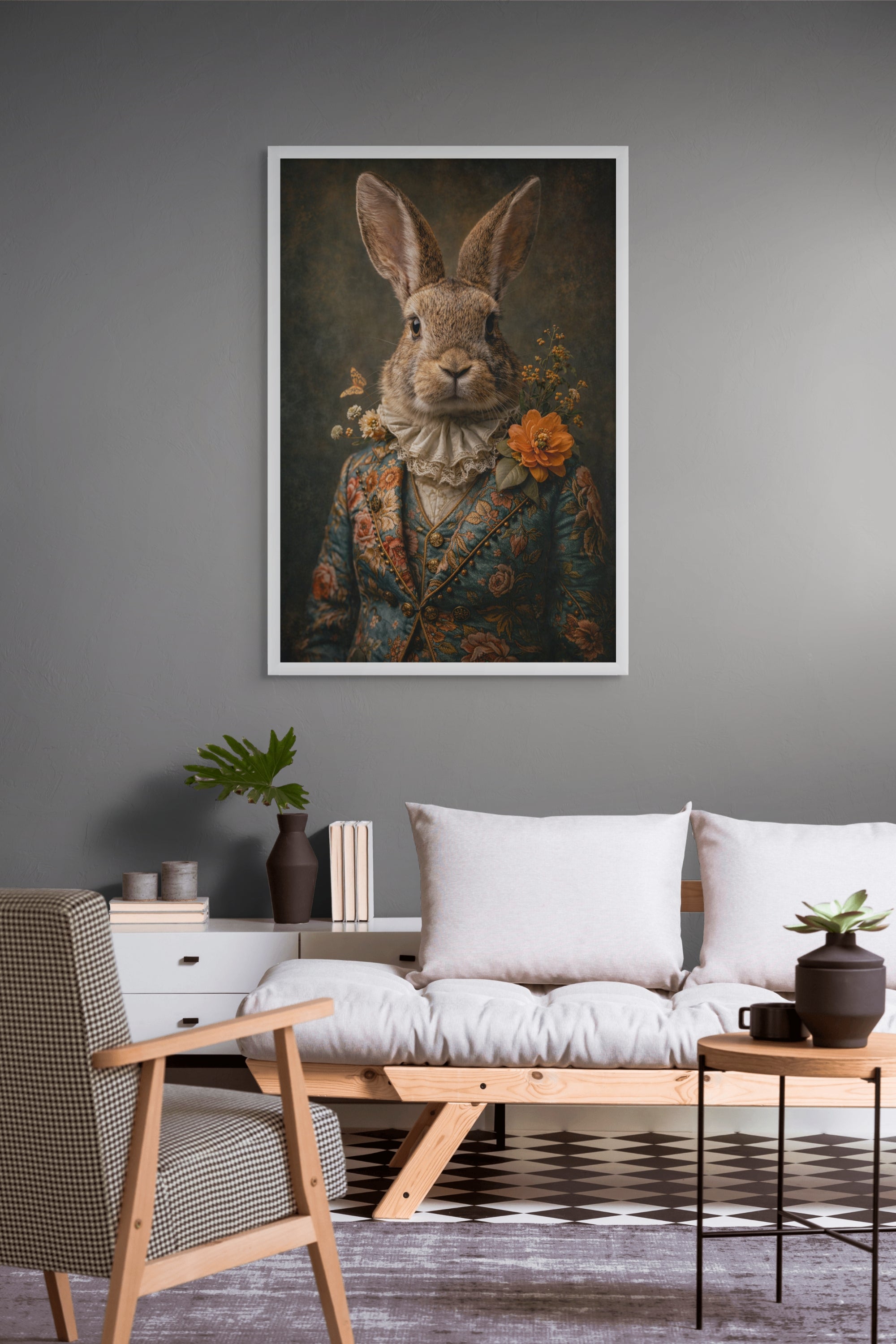 Konijn Wanddecoratie Kinderkamer – Speelse Canvas Print Dieren Kunst